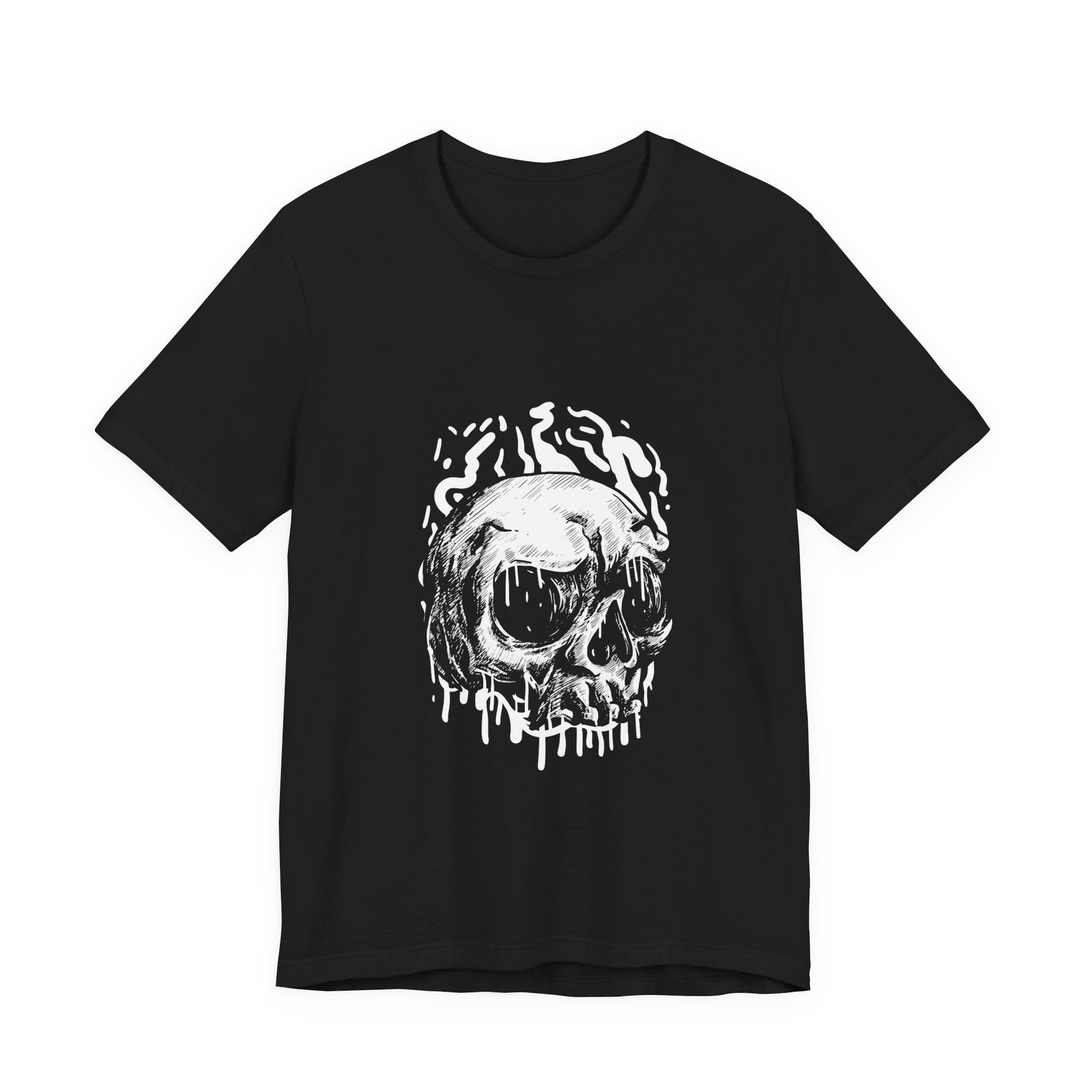 Skull Drip Graphic Tee — Edgy Black Skull Shirt for Goth & Streetwear