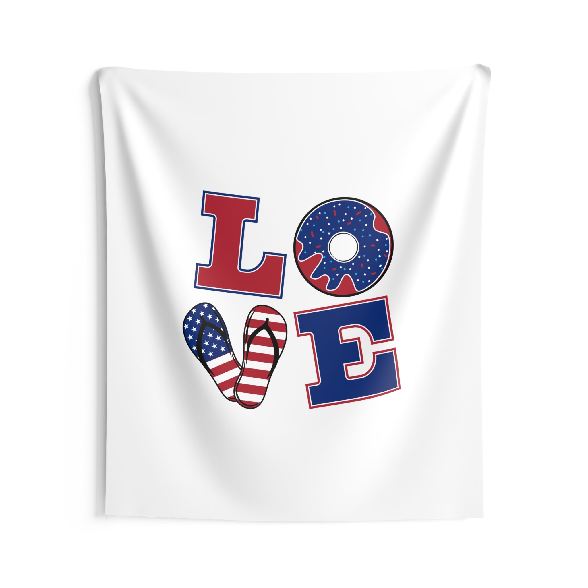 Patriotic LOVE Wall Tapestry — Americana Donut & Flag Heart Indoor Decor