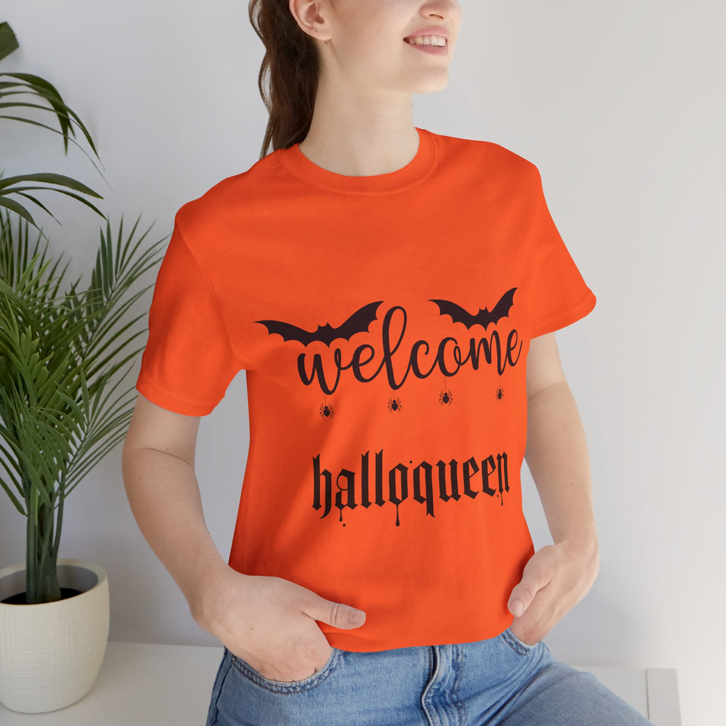 Welcome HalloQueen T‑Shirt — Halloween Bat Graphic Tee