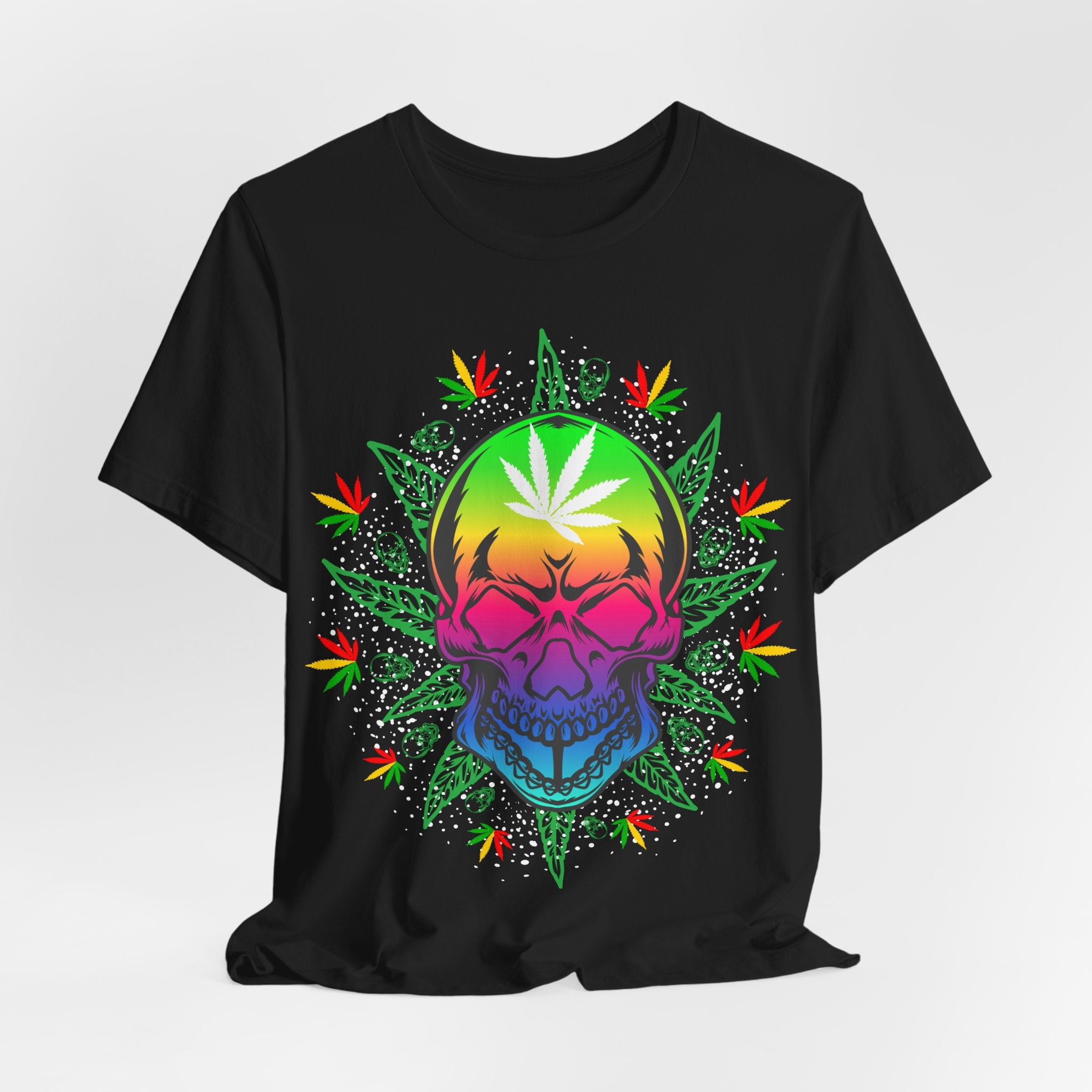 Rasta Rainbow Skull T‑Shirt — Cannabis Leaf Psychedelic Tee