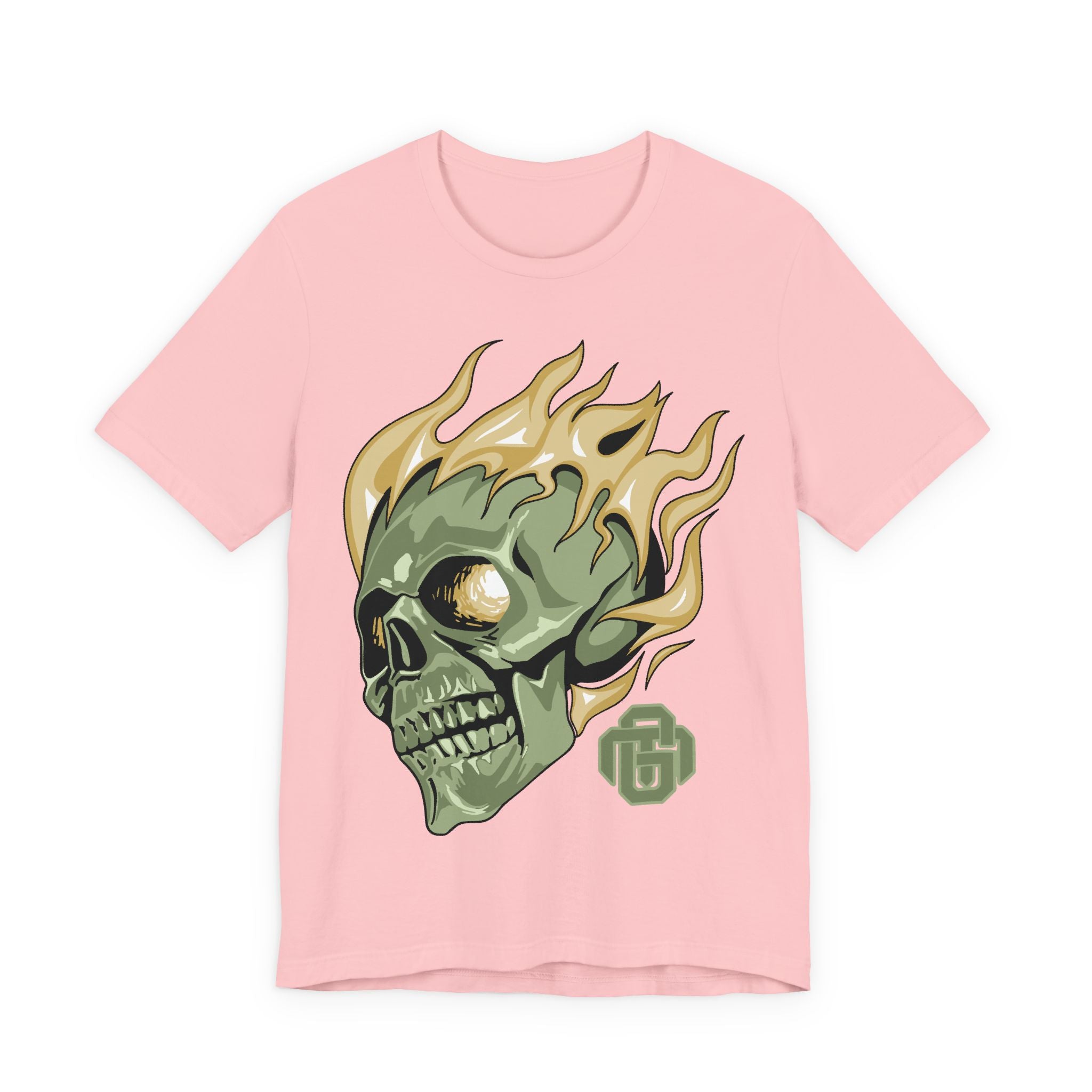 Flaming Green Skull Tee — Gothic Horror Graphic T-Shirt