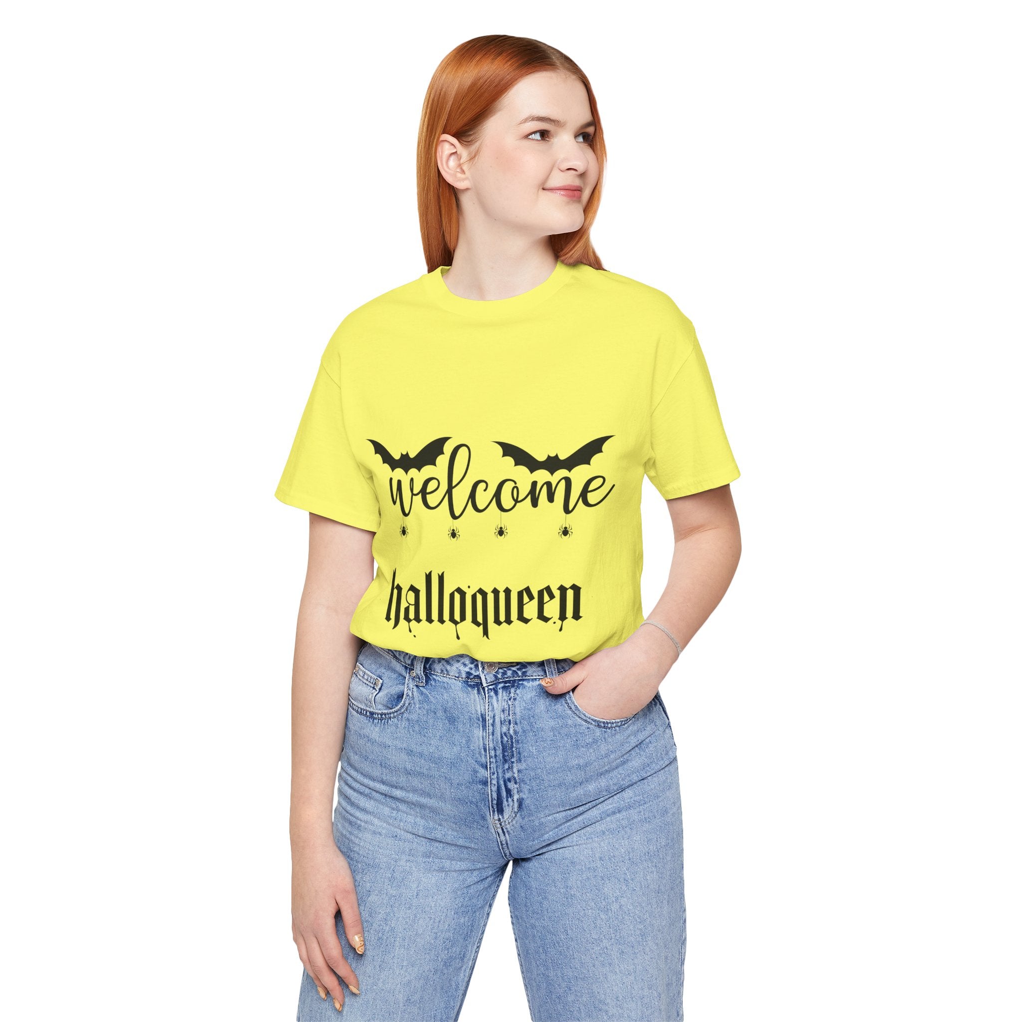 Welcome HalloQueen T‑Shirt — Halloween Bat Graphic Tee