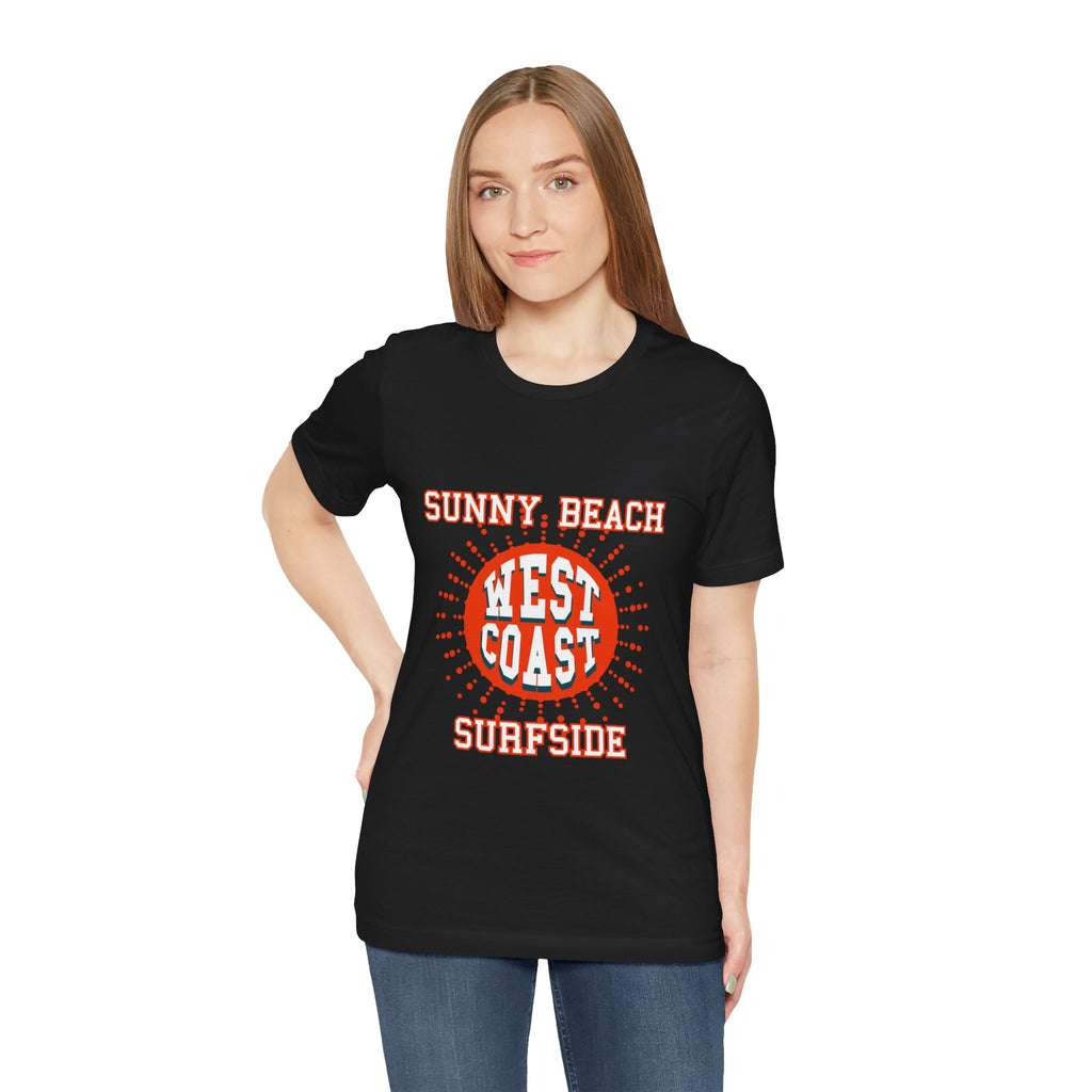 West Coast Sunny Beach Tee — "Sunny Beach West Coast Surfside" Retro Surf T-Shirt