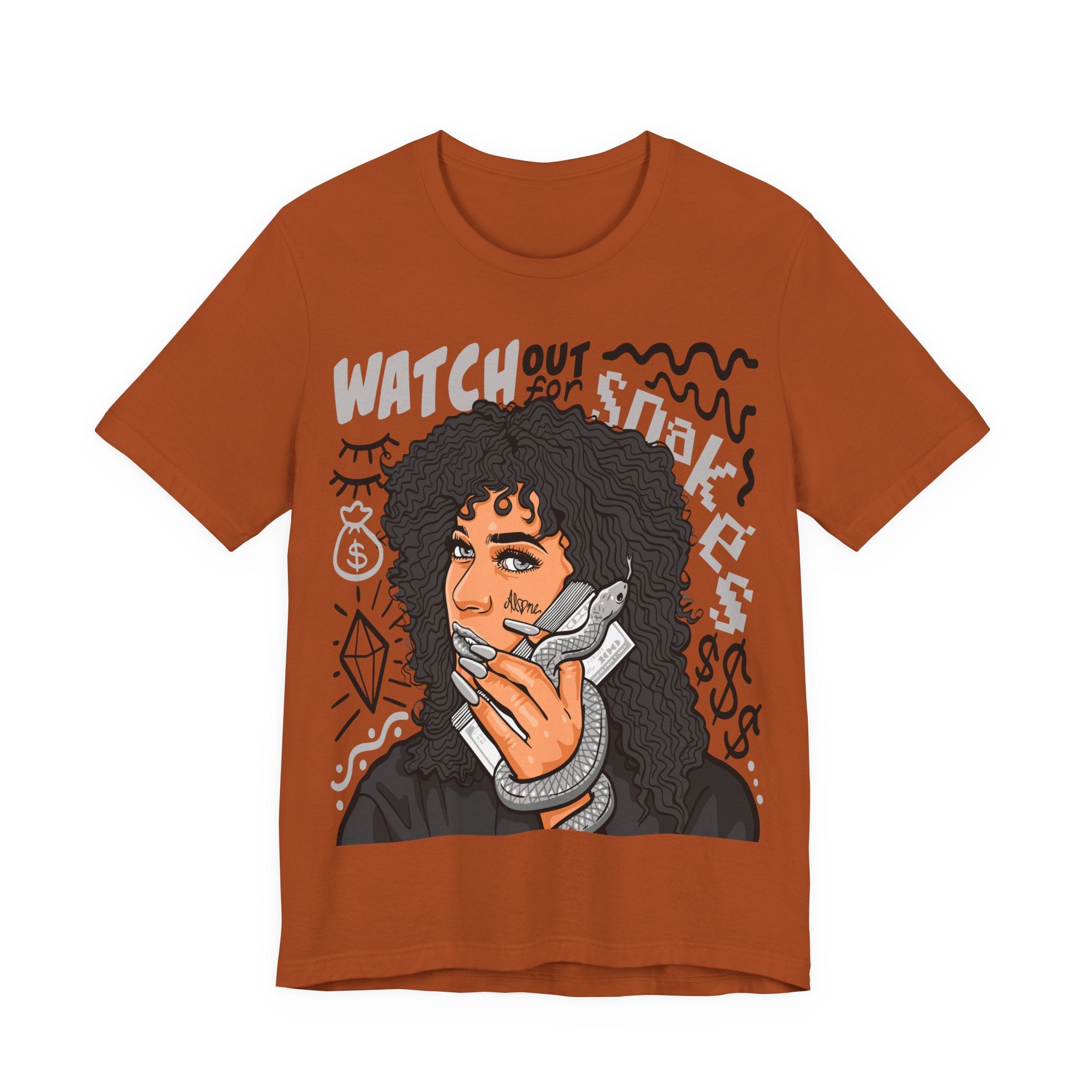 Watch Out For Snakes Graphic Tee — Retro Woman Phone Illustration