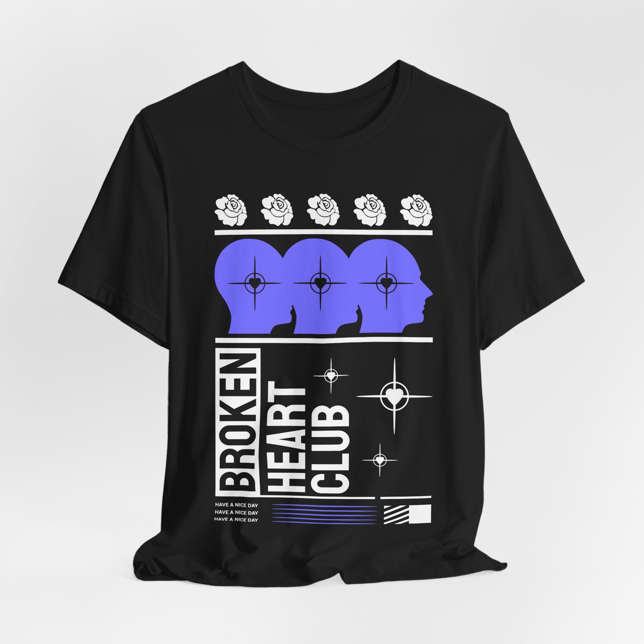 Broken Heart Club Graphic Tee — Retro Violet Skull & Roses Tee