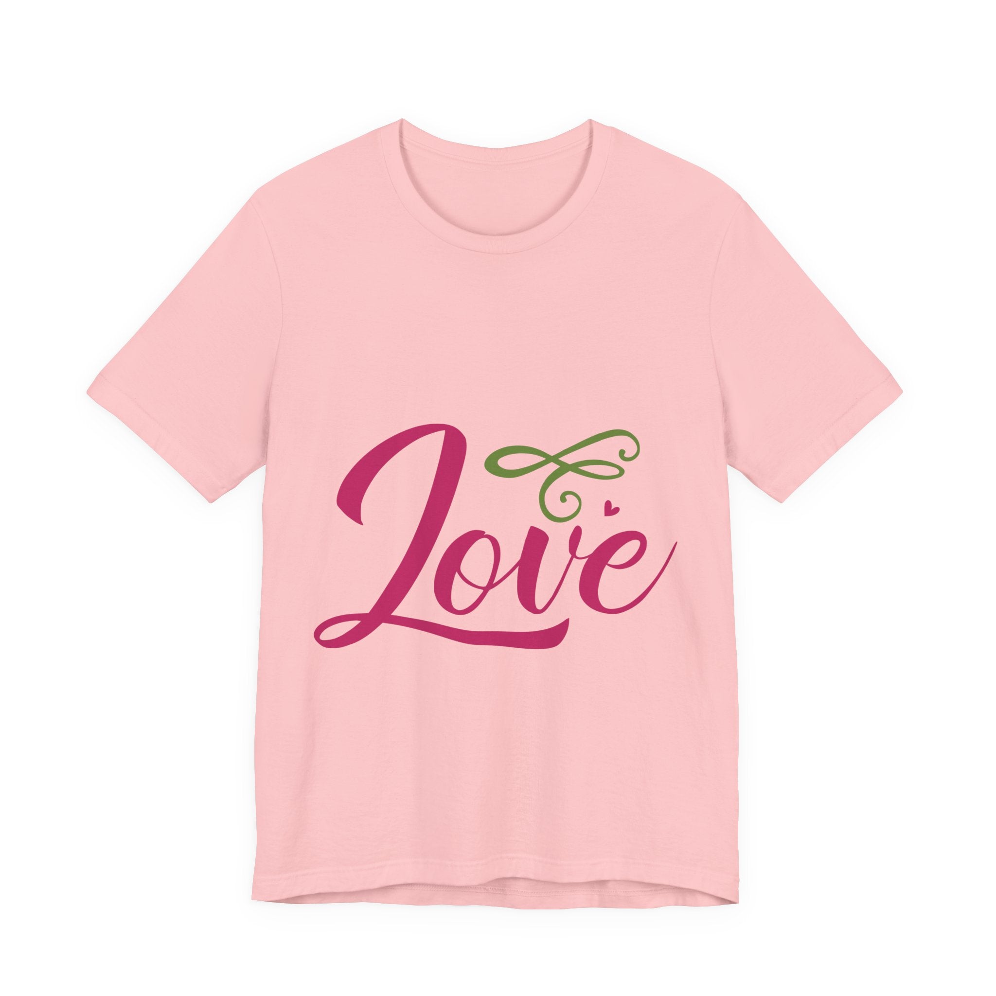 Love Script T-Shirt — Pink & Green Heart Graphic Tee for Valentine’s Day