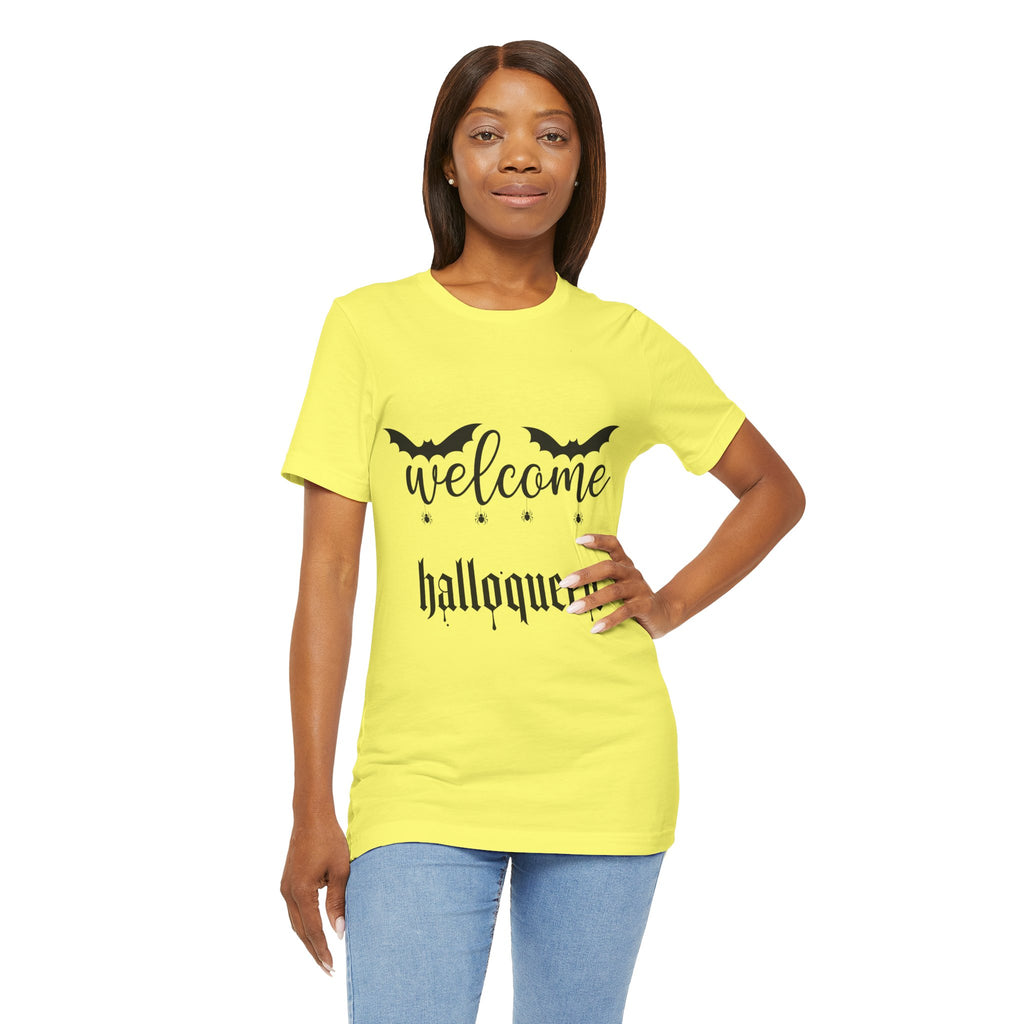 Welcome HalloQueen T‑Shirt — Halloween Bat Graphic Tee