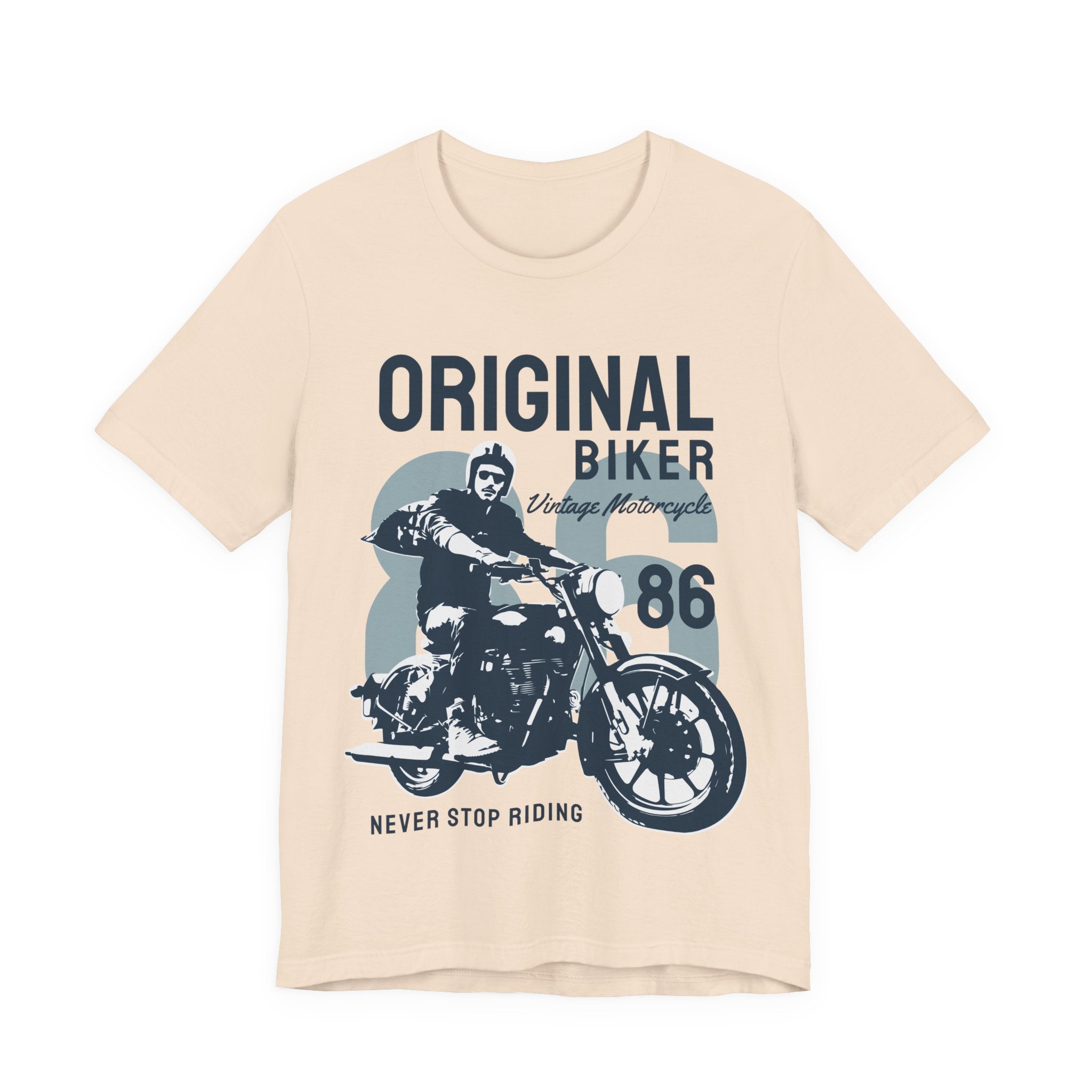 Original Biker 86 Motorcycle T-Shirt — Vintage "Never Stop Riding" Tee
