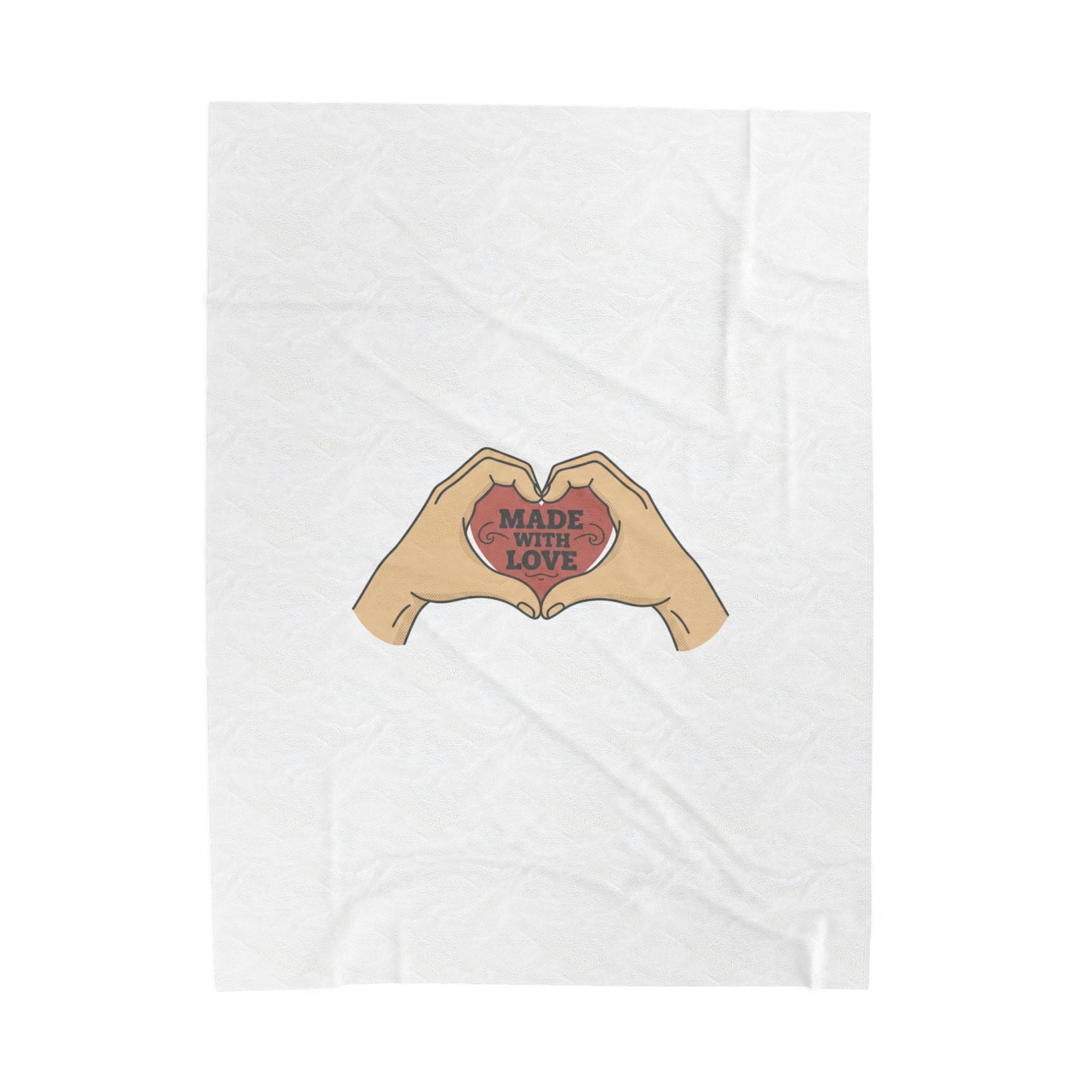 Made With Love Heart Hands Velveteen Plush Blanket — Cozy Gift Throw for Valentine’s Day & Everyday