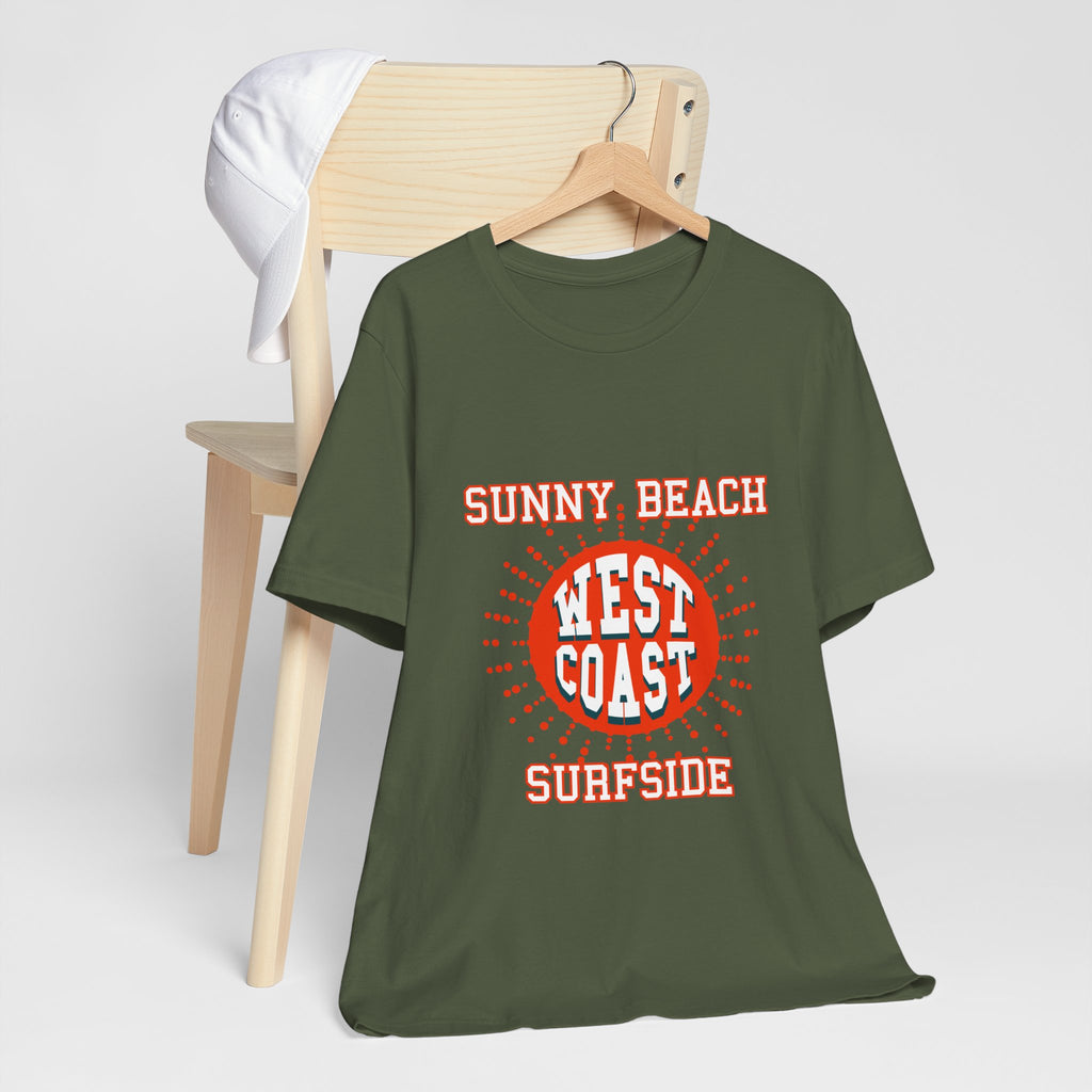 West Coast Sunny Beach Tee — "Sunny Beach West Coast Surfside" Retro Surf T-Shirt
