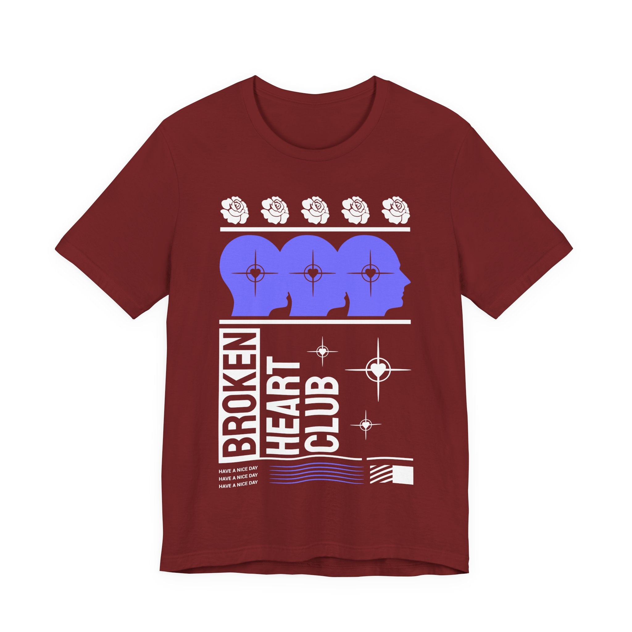 Broken Heart Club Graphic Tee — Retro Violet Skull & Roses Tee