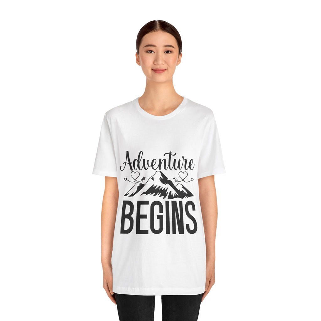 Adventure Begins Tee — Mountain Travel Graphic T-Shirt