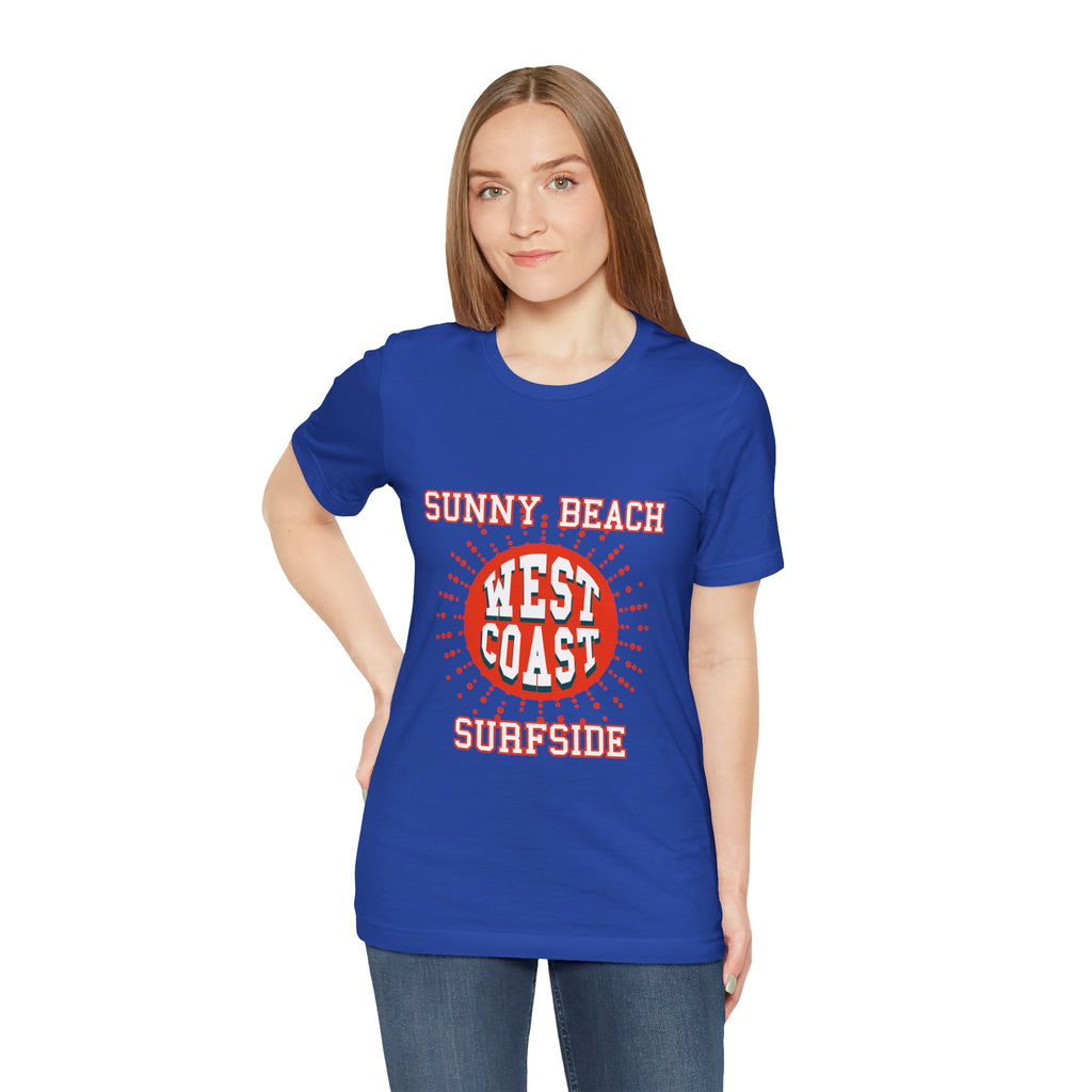 West Coast Sunny Beach Tee — "Sunny Beach West Coast Surfside" Retro Surf T-Shirt