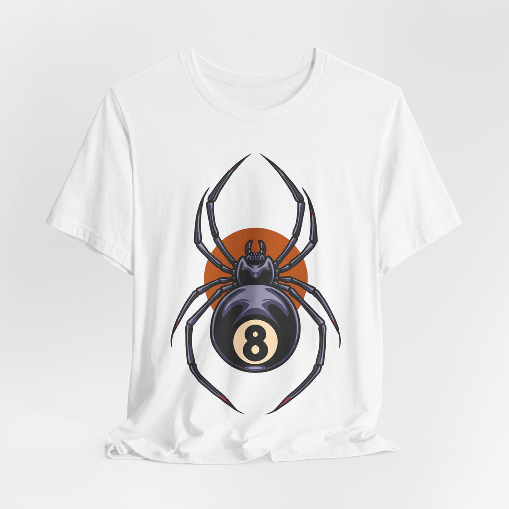 8-Ball Spider Graphic Tee — Pool Player & Halloween Spider T-Shirt