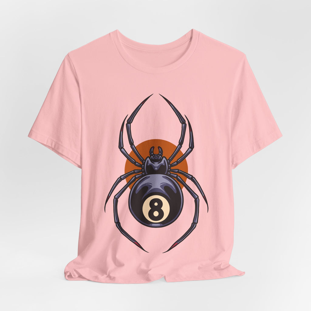 8-Ball Spider Graphic Tee — Pool Player & Halloween Spider T-Shirt