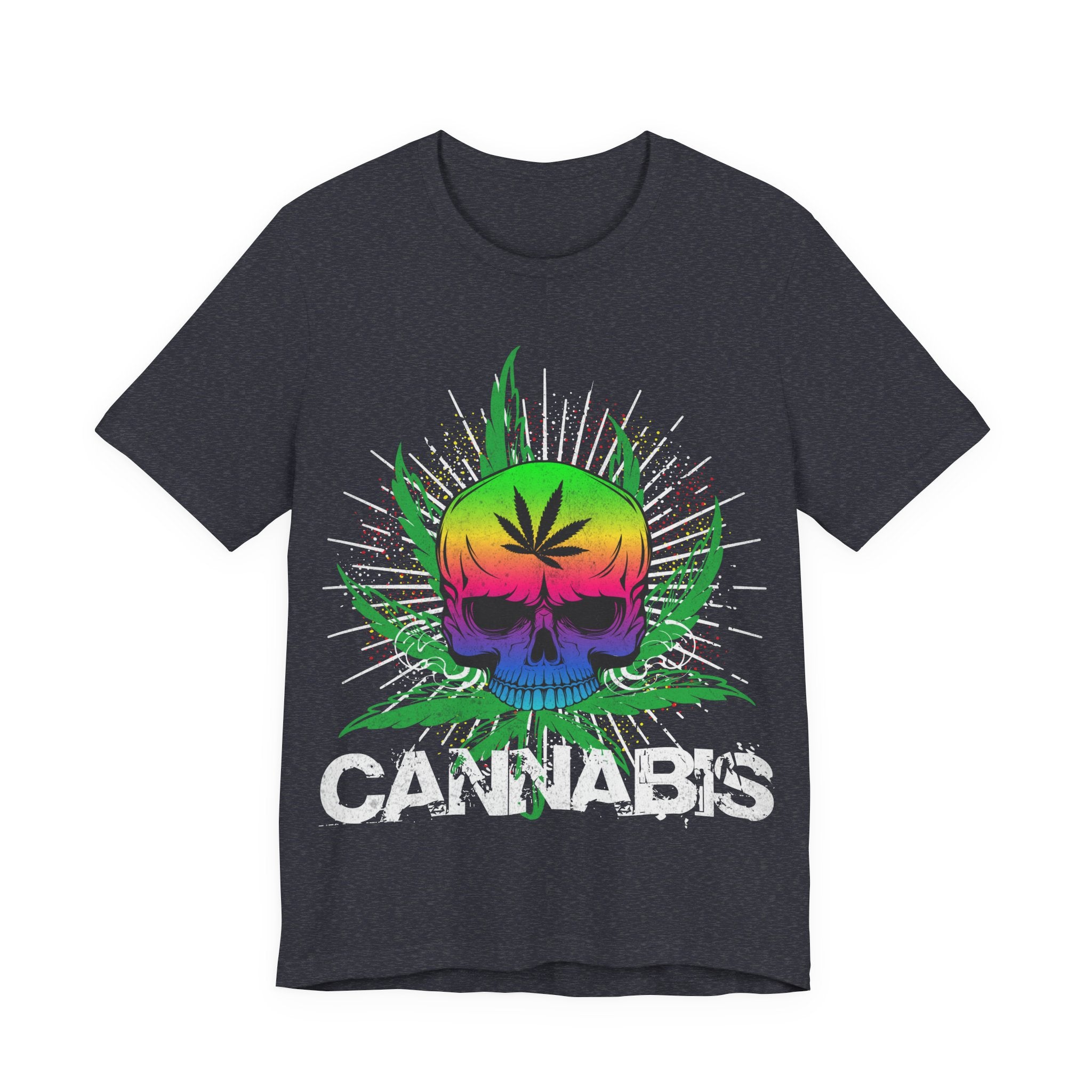 Cannabis Skull T-Shirt — Rasta Rainbow Leaf Graphic Tee