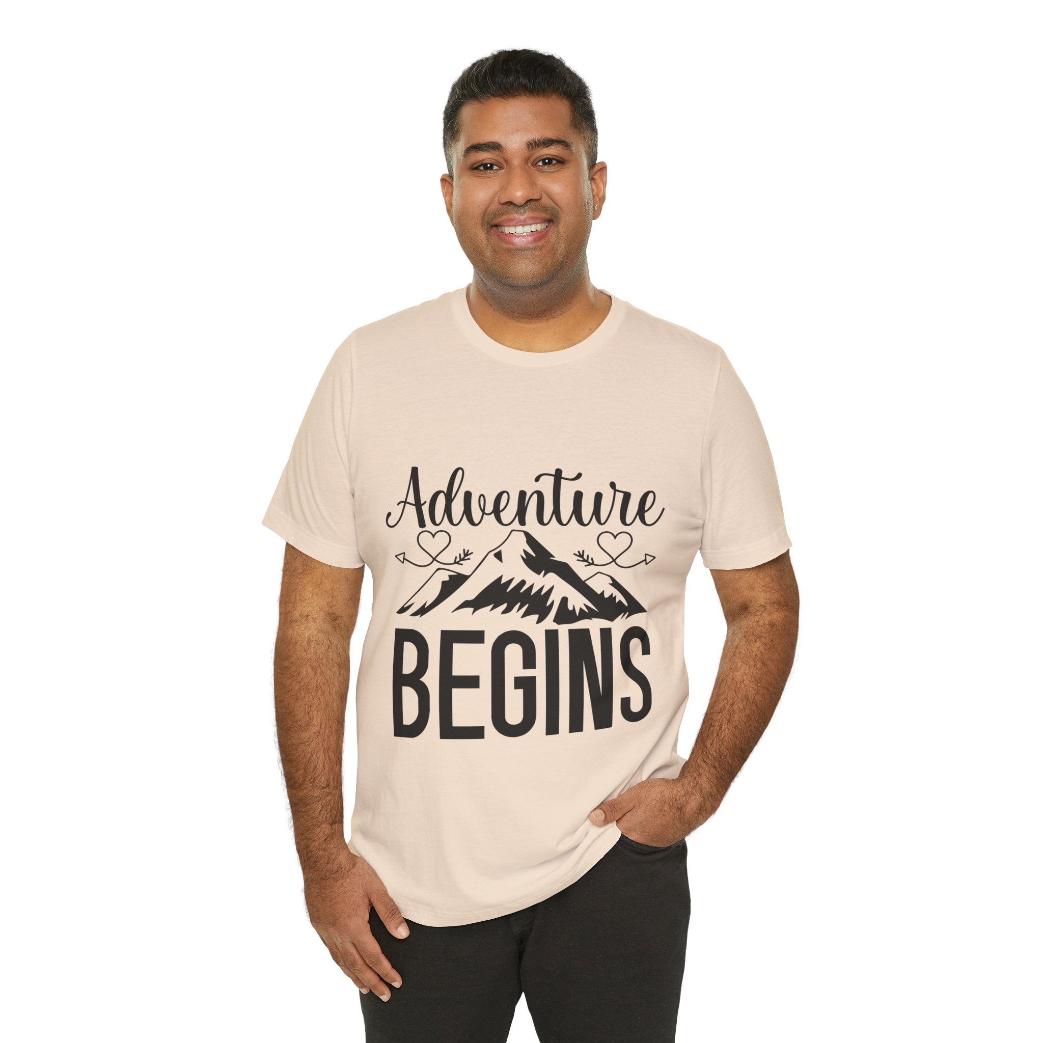 Adventure Begins Tee — Mountain Travel Graphic T-Shirt