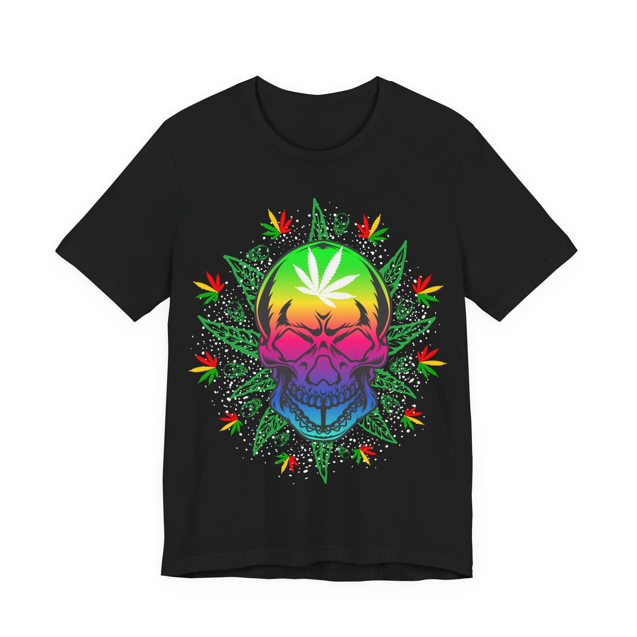 Rasta Rainbow Skull T‑Shirt — Cannabis Leaf Psychedelic Tee