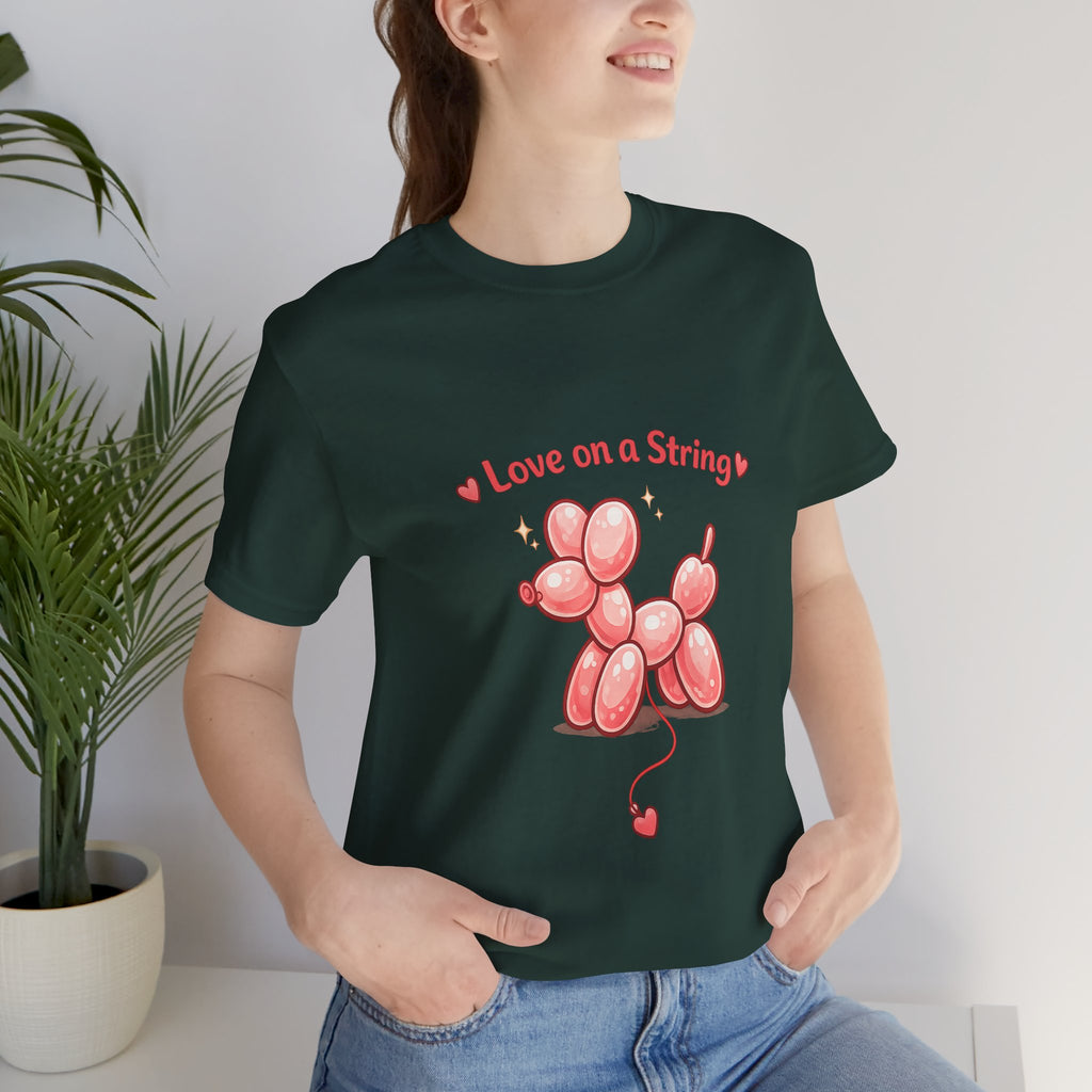 T-Shirt — "Love on a String" Pink Balloon Dog Valentine Tee