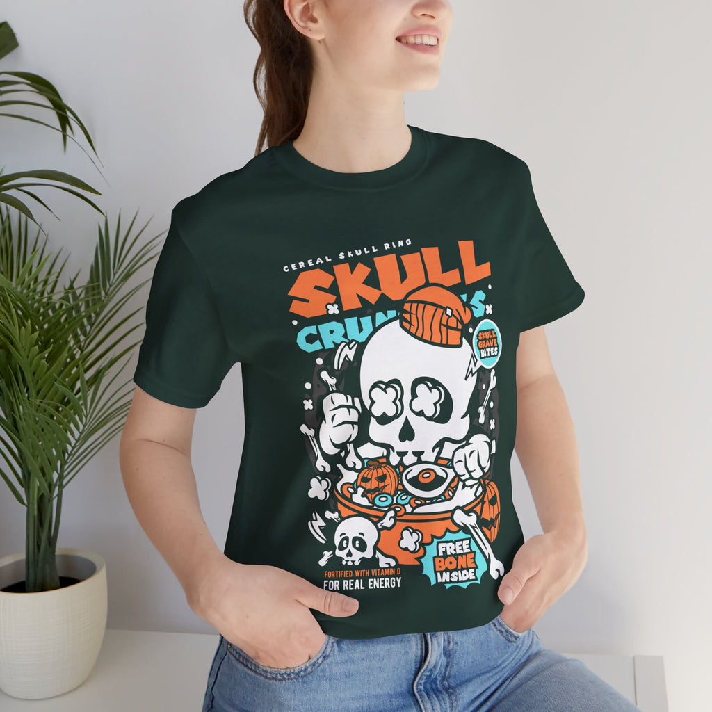 Skull Crunch Cereal Graphic Tee — Halloween Skull Breakfast T-Shirt