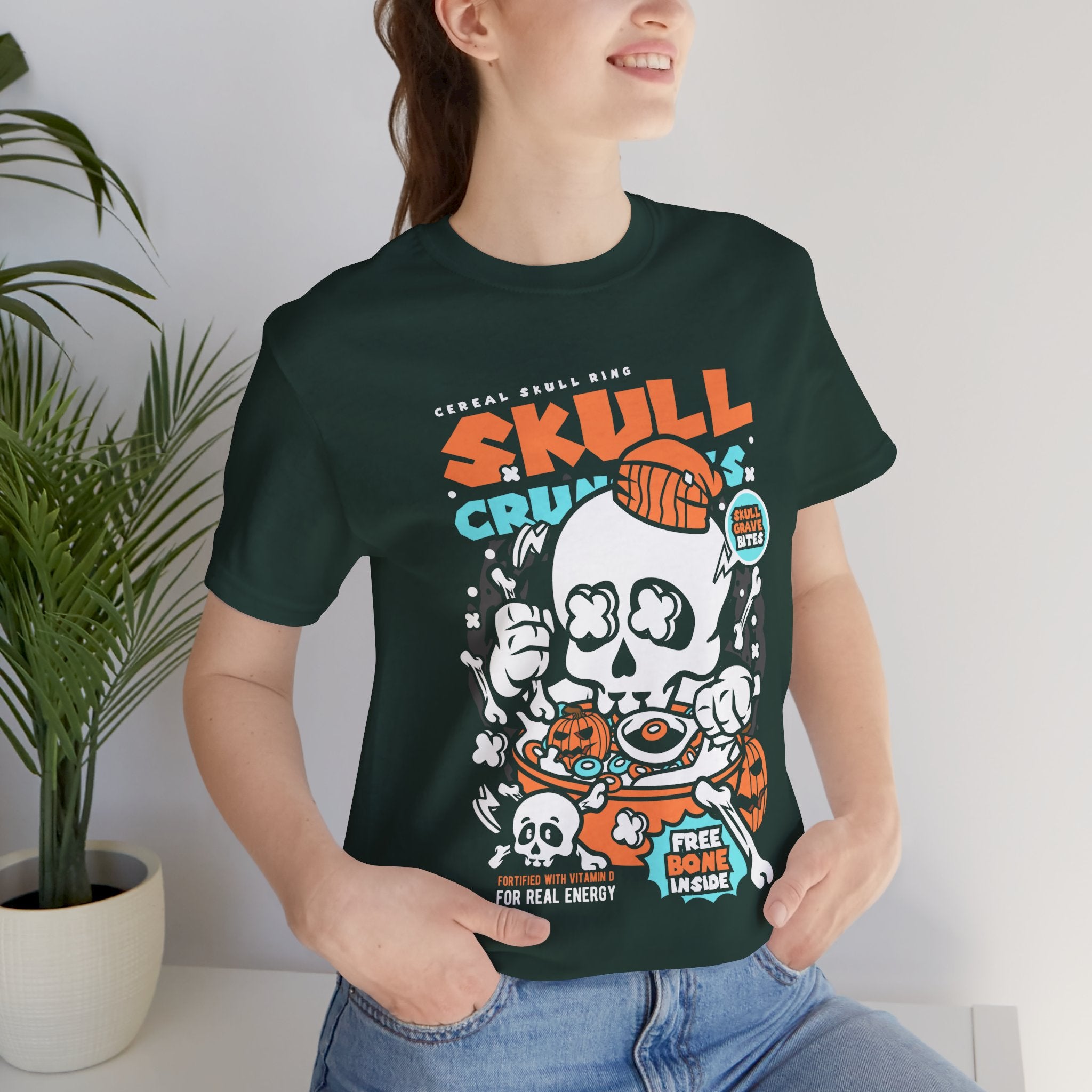Skull Crunch Cereal Graphic Tee — Halloween Skull Breakfast T-Shirt