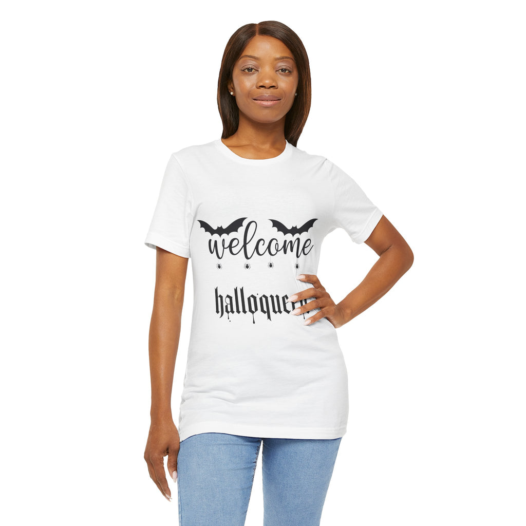 Welcome HalloQueen T‑Shirt — Halloween Bat Graphic Tee