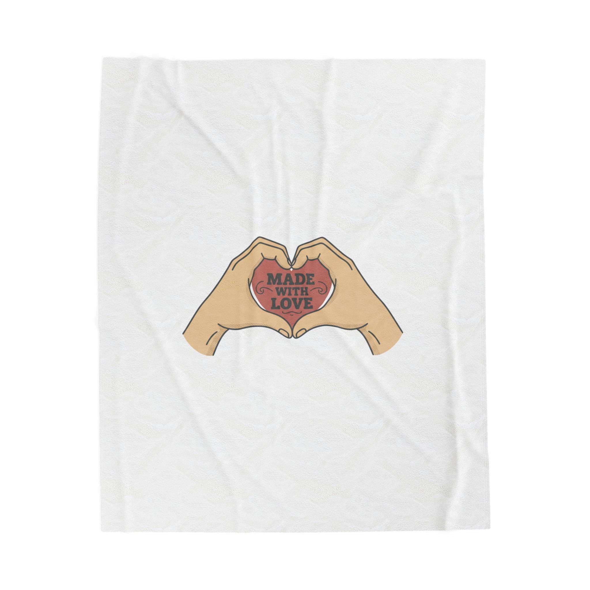 Made With Love Heart Hands Velveteen Plush Blanket — Cozy Gift Throw for Valentine’s Day & Everyday