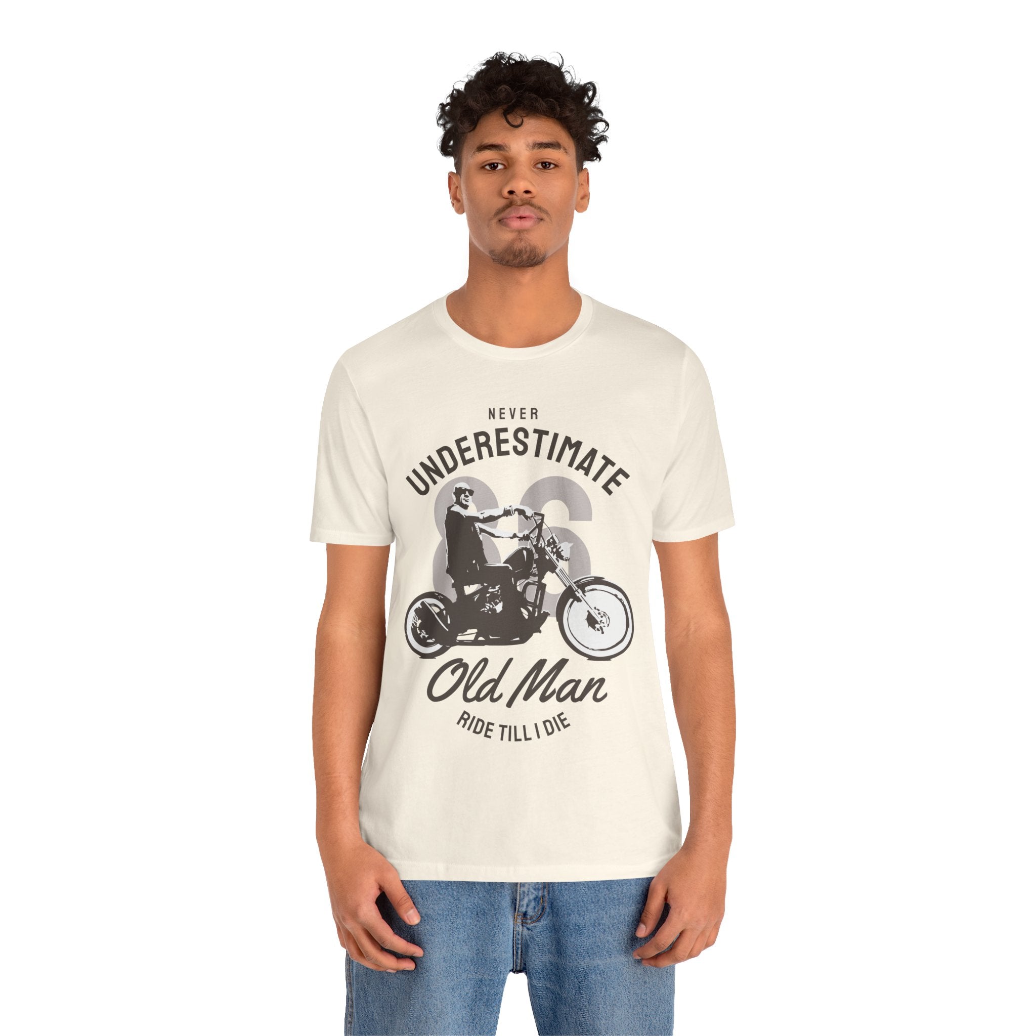 T-Shirt — "Never Underestimate 86 Old Man Ride Till I Die" Motorcycle Tee