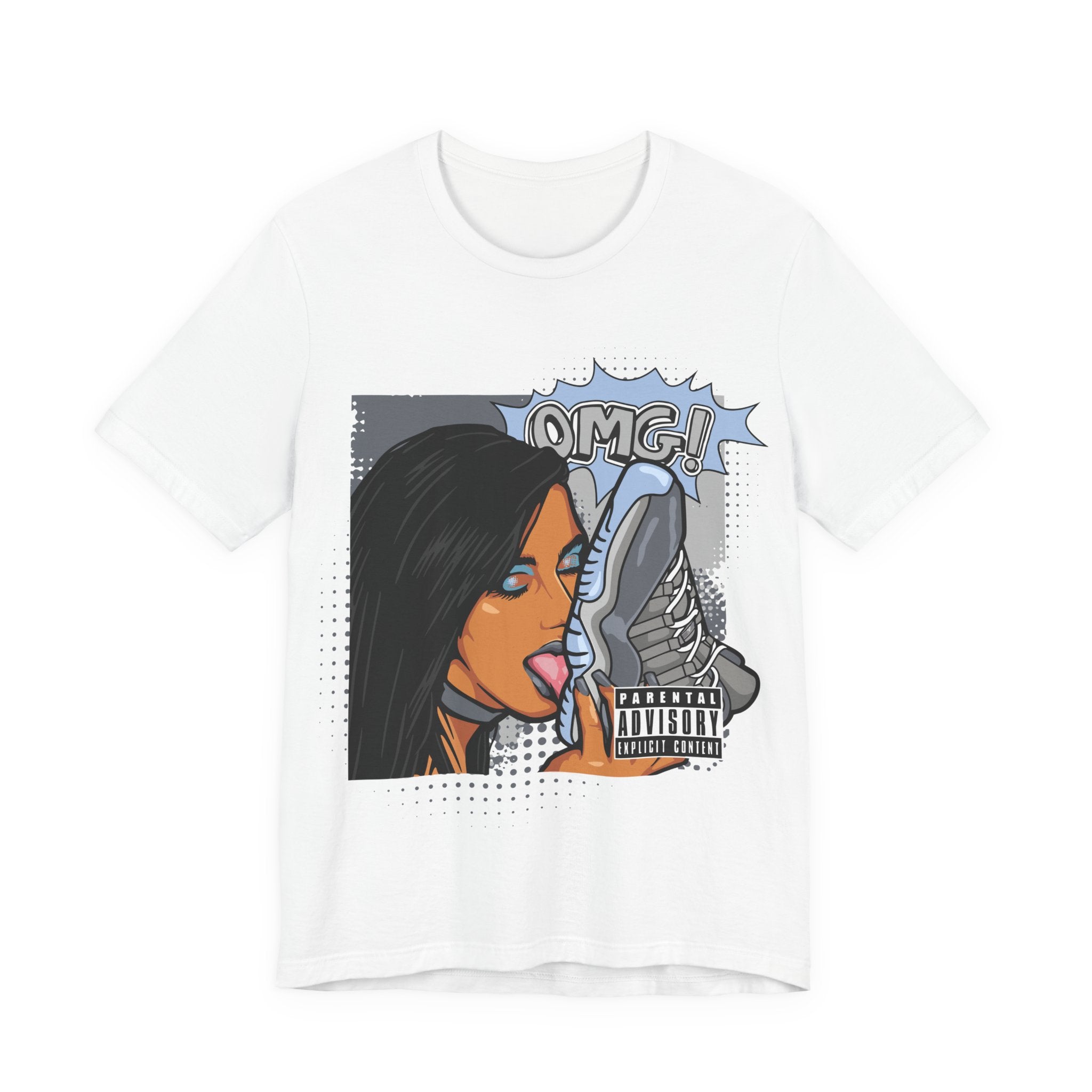 OMG Pop Art Tee — Woman Licking Sneaker Graphic T-Shirt