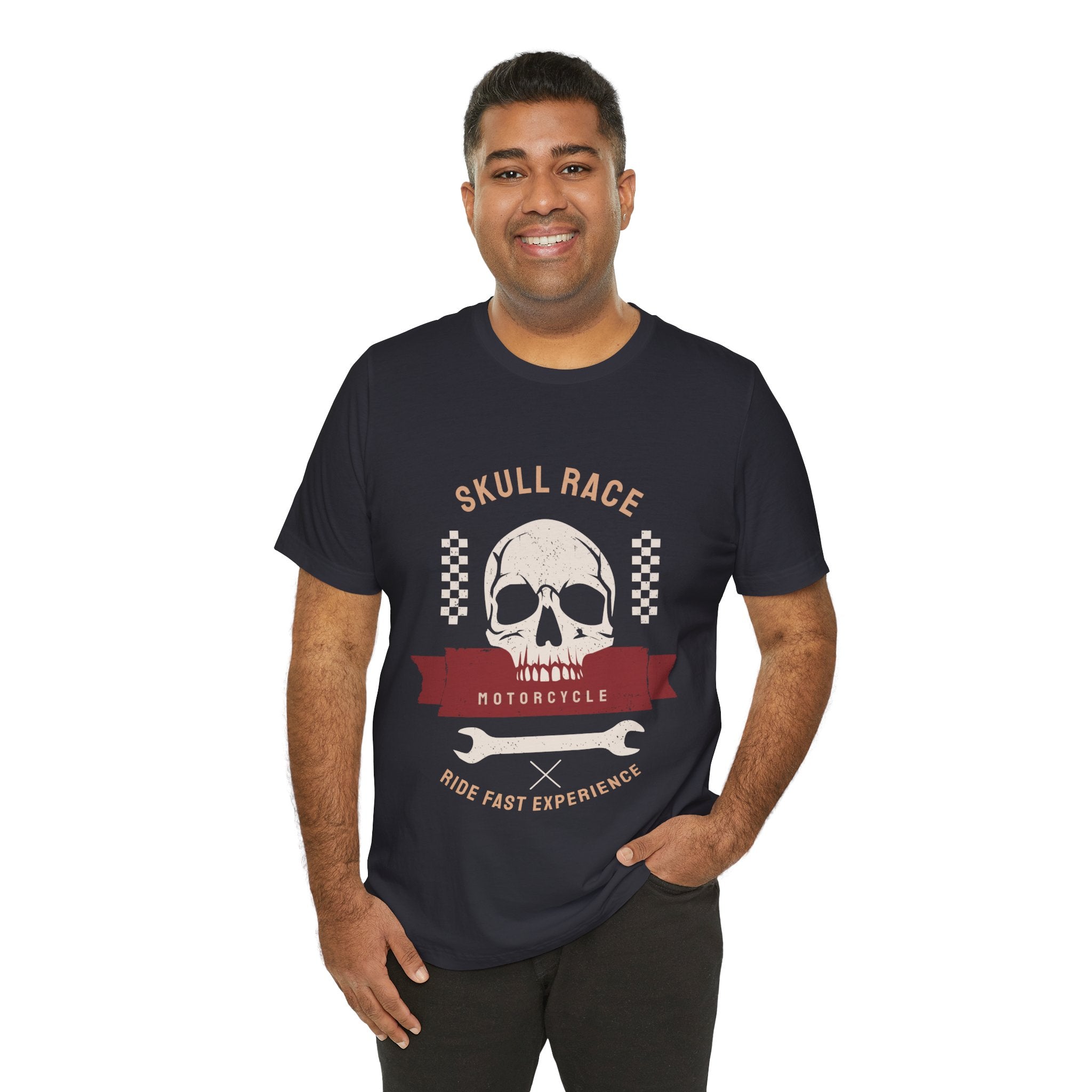 Skull Race Motorcycle Tee — Ride Fast Experience Graphic Shirt