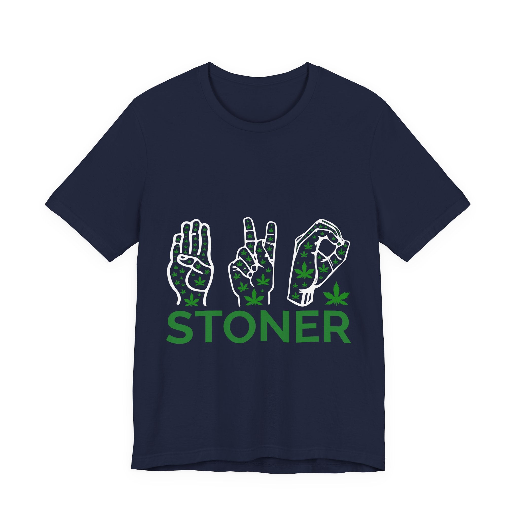 Stoner Hand-Sign Graphic Tee — Playful Green Print on Orange