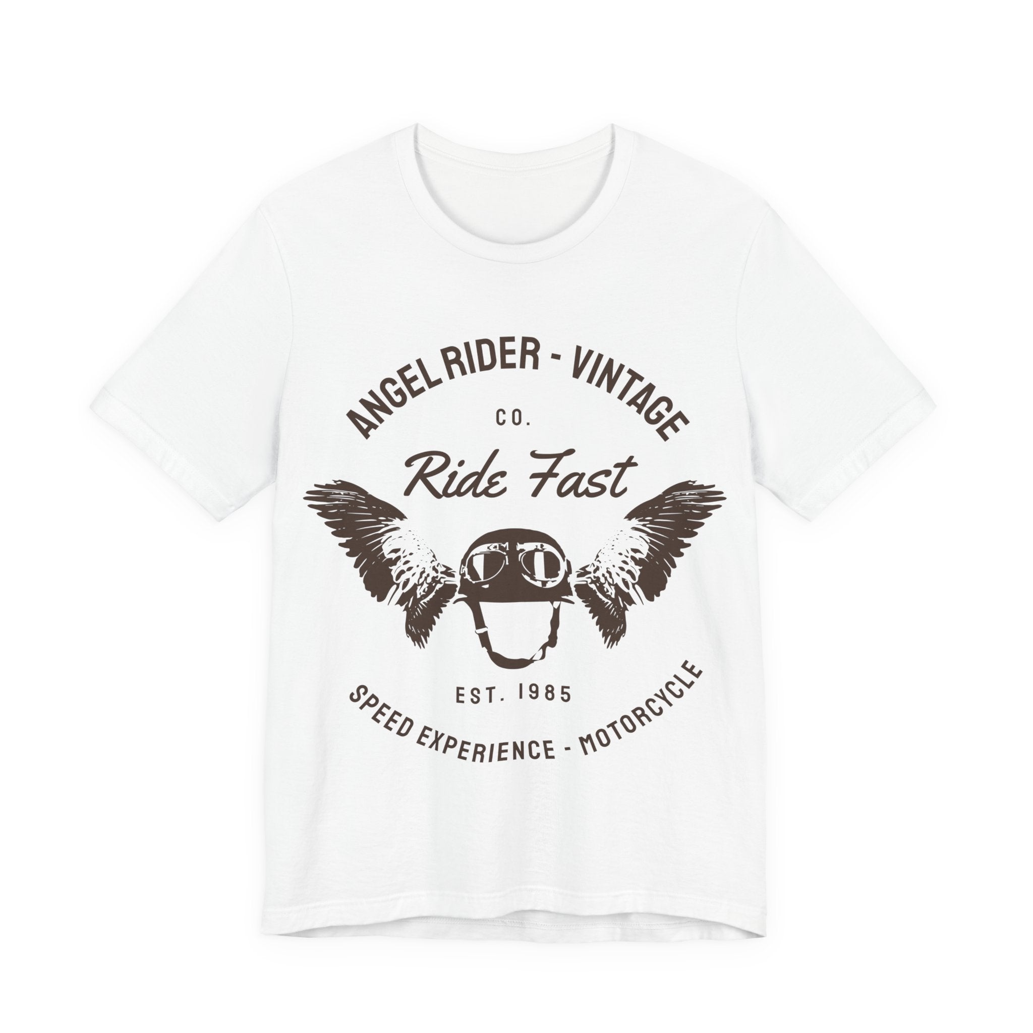 Ride Fast Vintage Motorcycle Tee — Angel Rider Helmet Wings Graphic