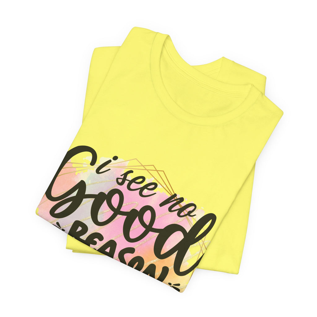 Yellow folded t-shirt with text design on a white background
