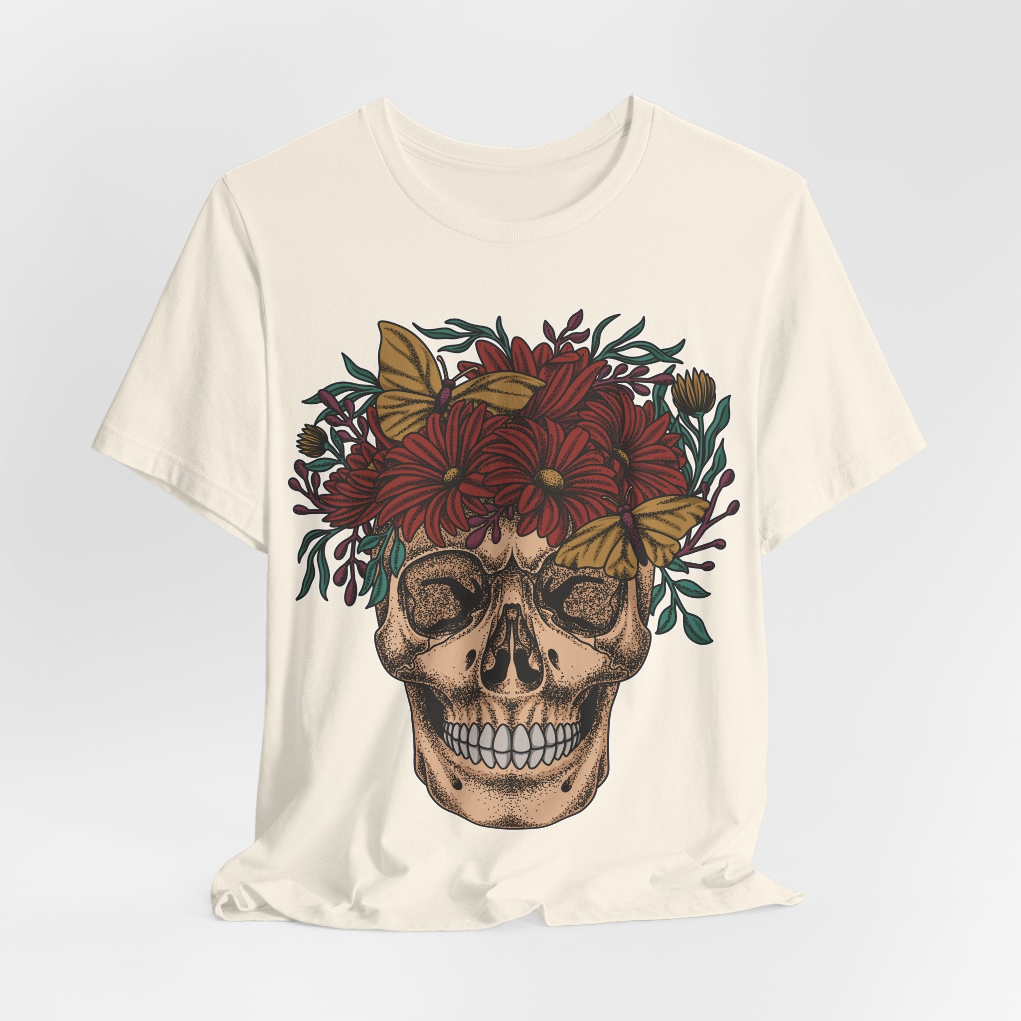 Skull with Red Floral Crown Tee