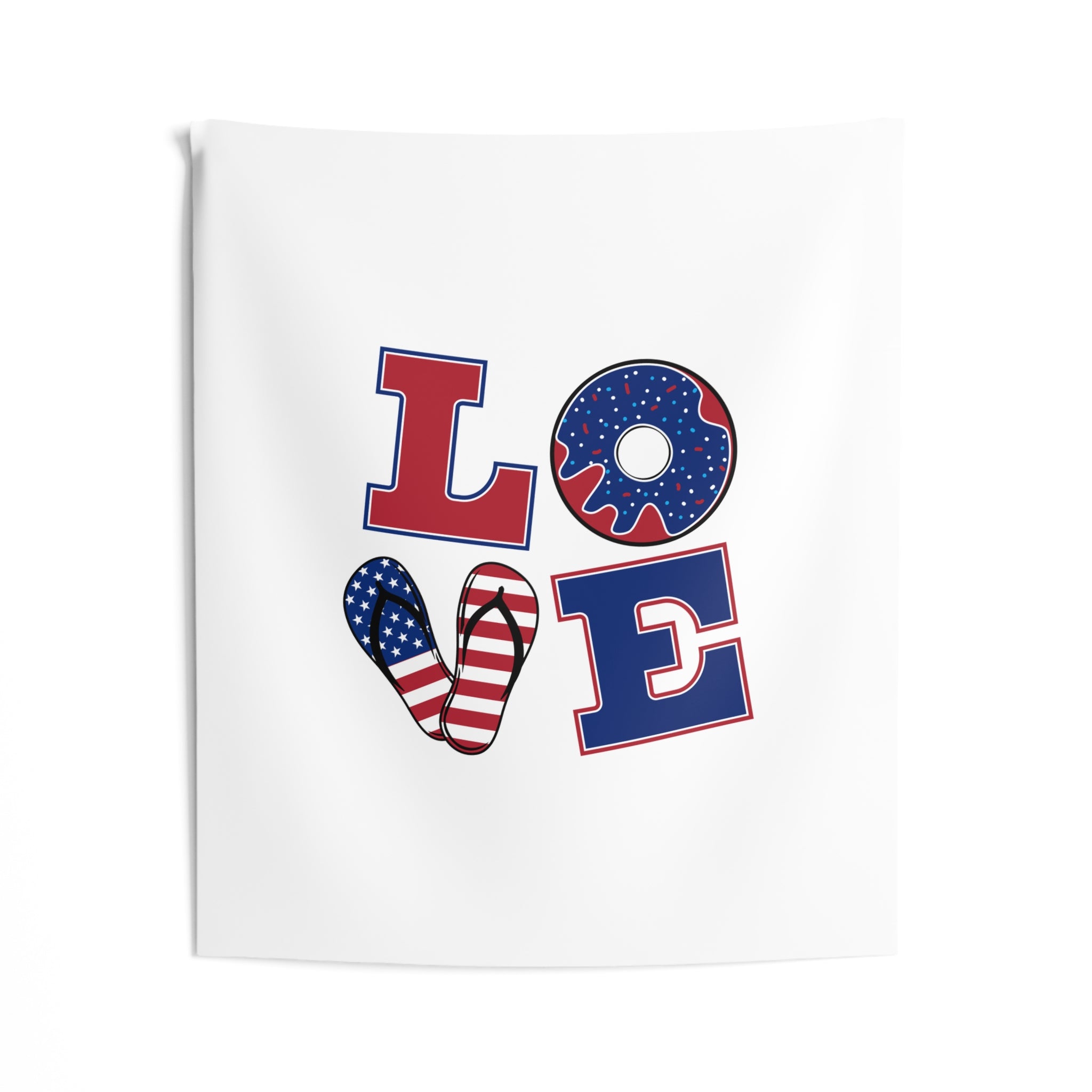 Patriotic LOVE Wall Tapestry — Americana Donut & Flag Heart Indoor Decor