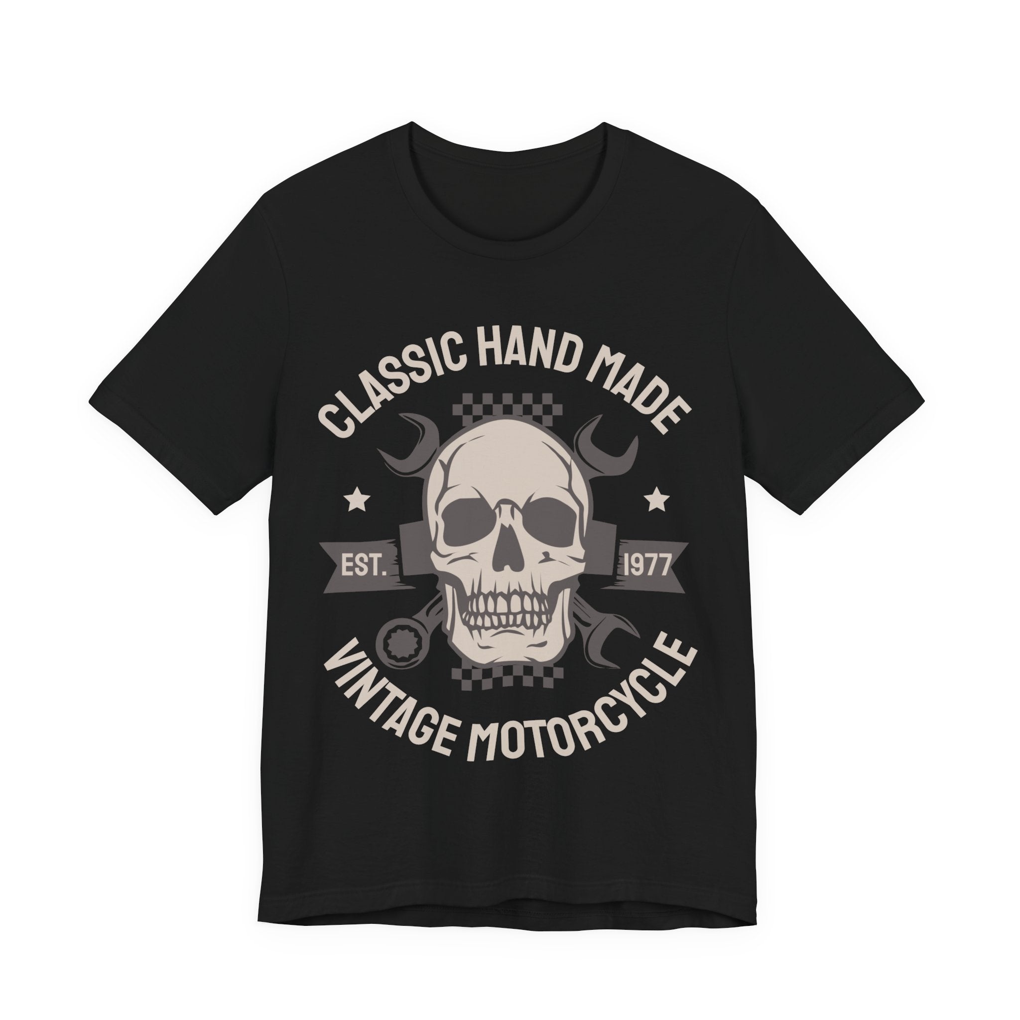 Vintage Motorcycle Skull Tee — "Classic Hand Made" Biker T-Shirt
