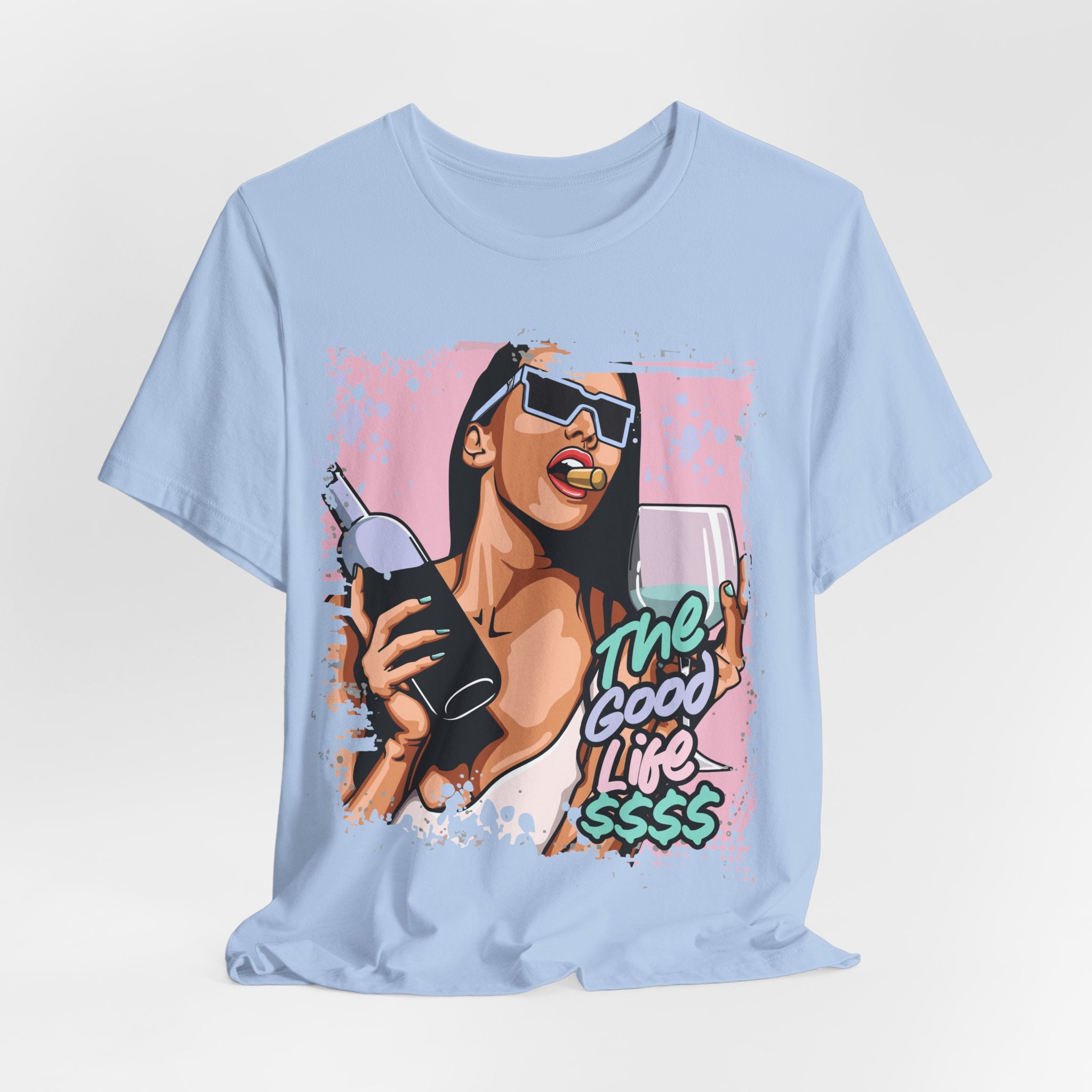 The Good Life Tee — Retro Pop Art Champagne Graphic T-Shirt