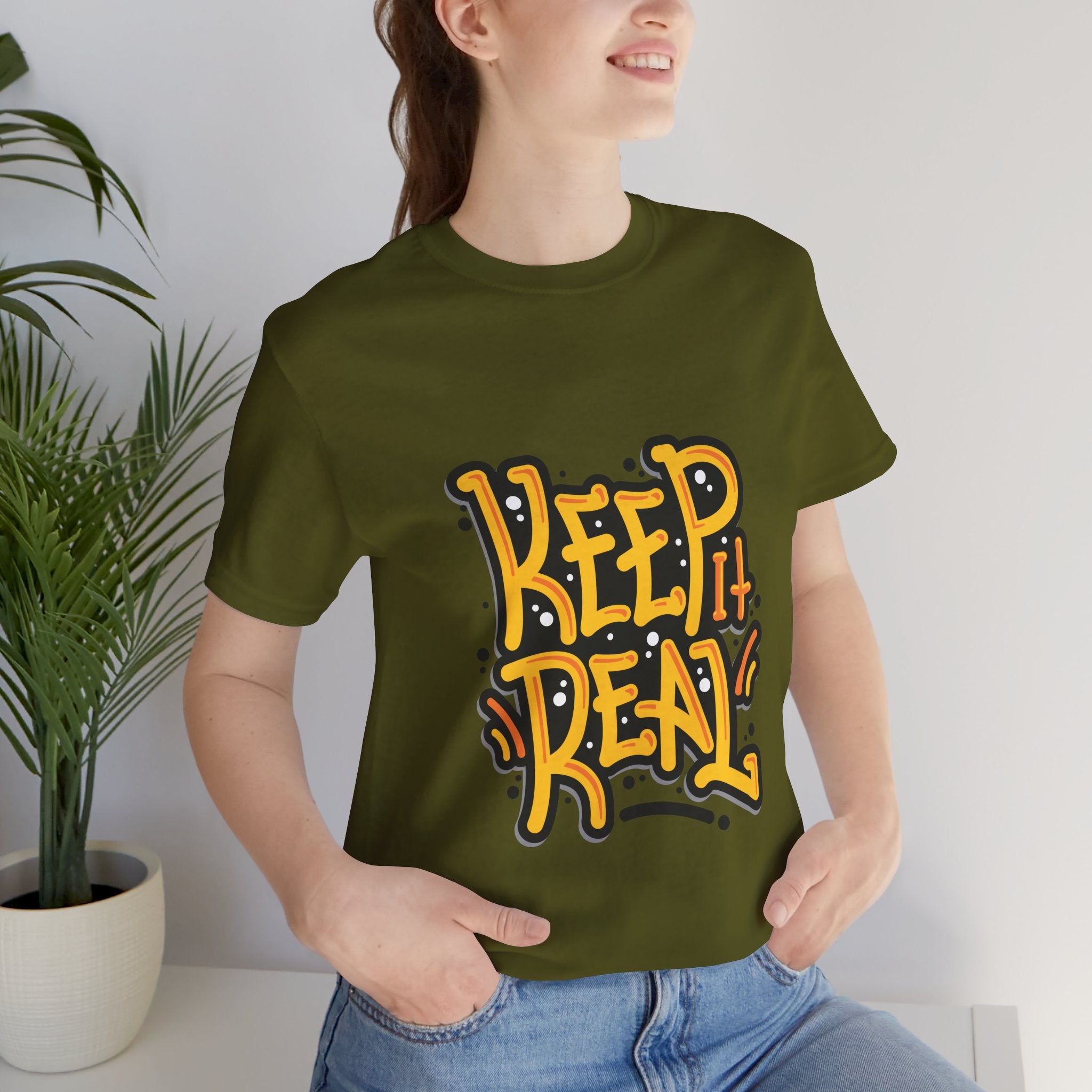 Keep It Real T-Shirt — Retro Yellow Hand-Lettered Graphic Tee