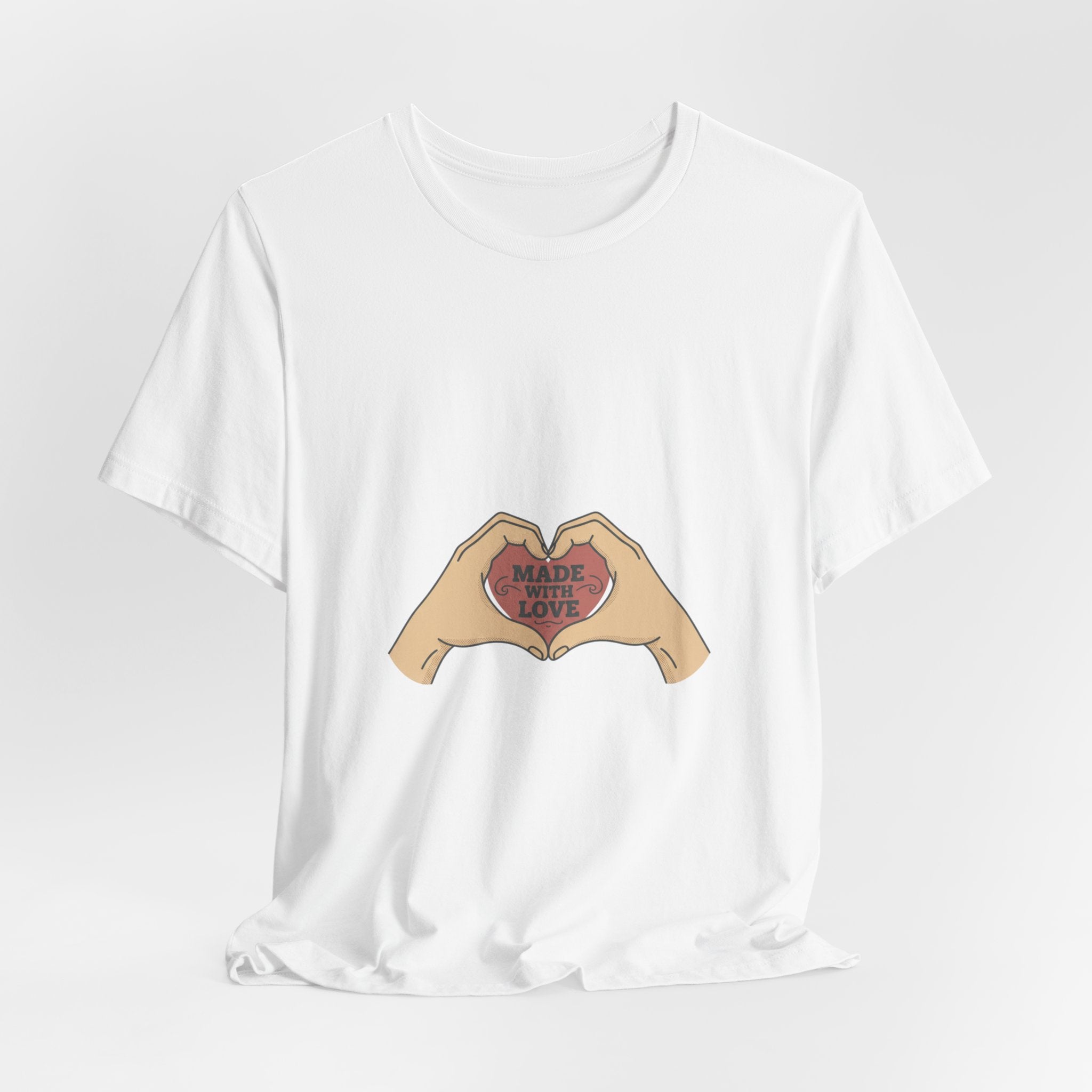 Heart Hands T-Shirt — "Made With Love" Graphic Tee, Cute Valentine’s Day Gift
