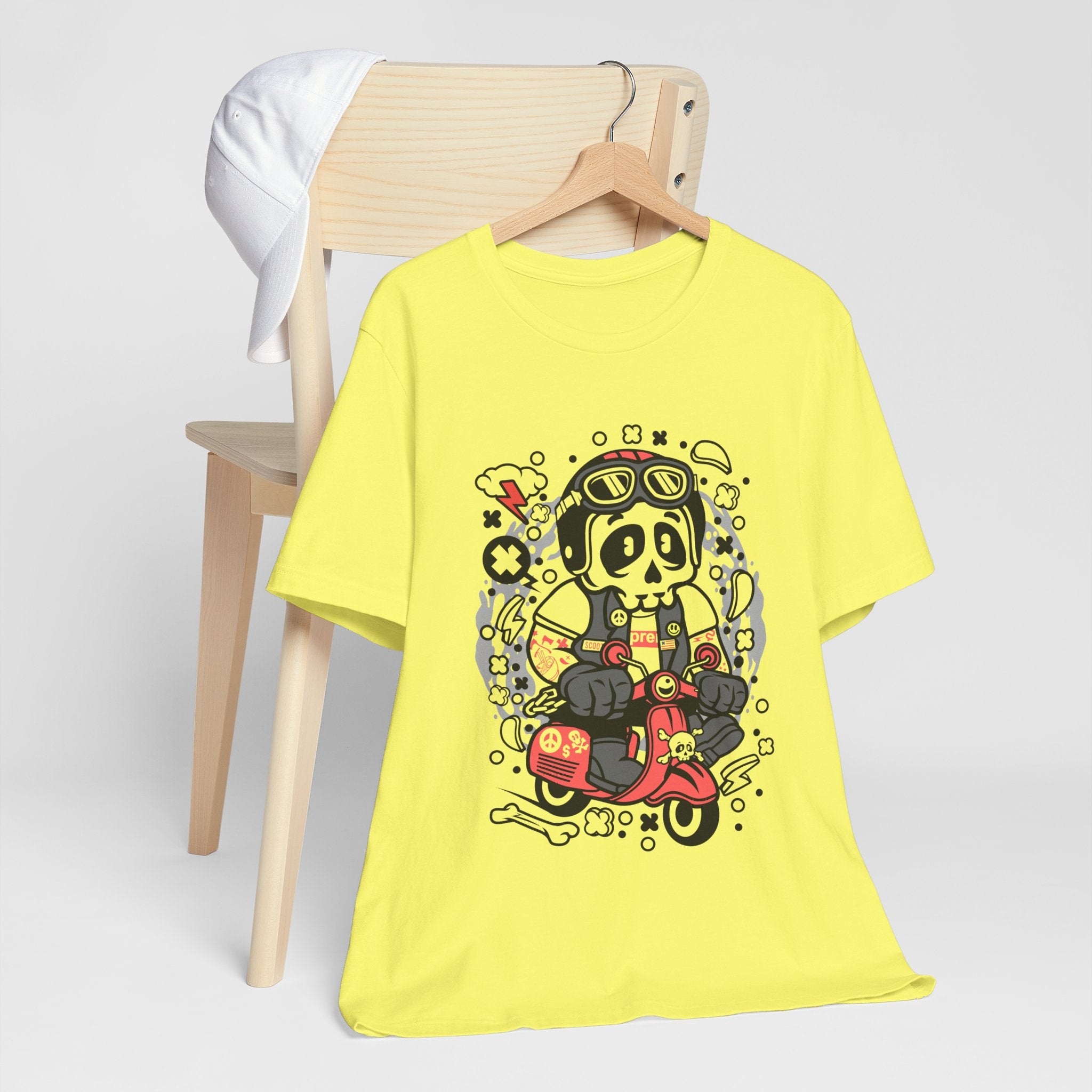 Skull Rider Scooter Tee — Retro Motorcycle Skull Graphic T-Shirt