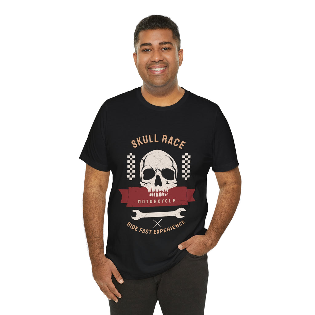 Skull Race Motorcycle Tee — Ride Fast Experience Graphic Shirt