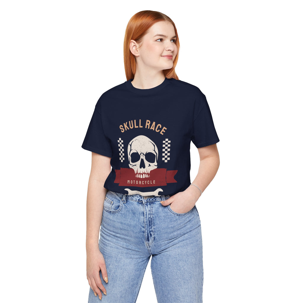 Skull Race Motorcycle Tee — Ride Fast Experience Graphic Shirt