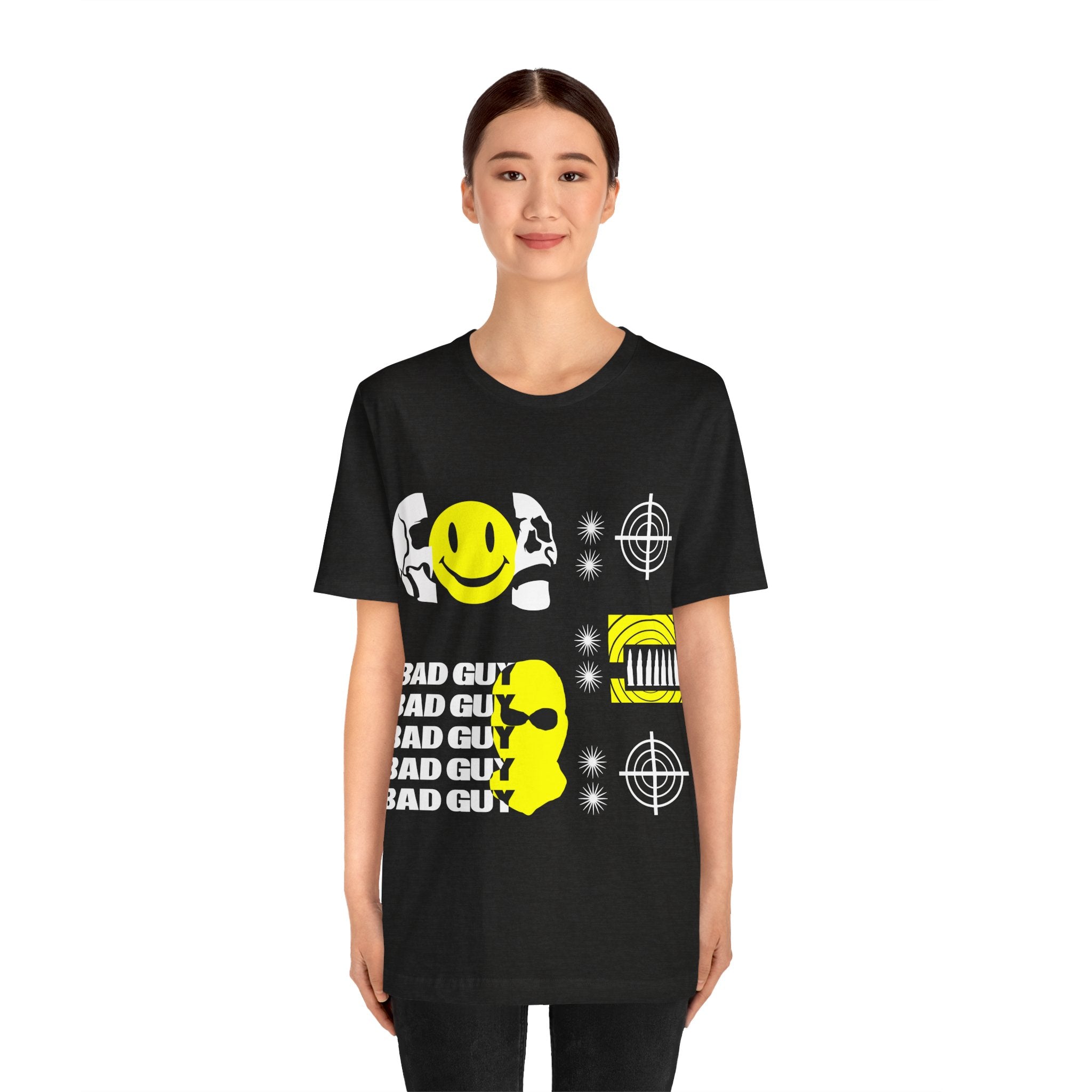 Bad Guy Graphic Tee — Retro Smile & Target Motif Crewneck