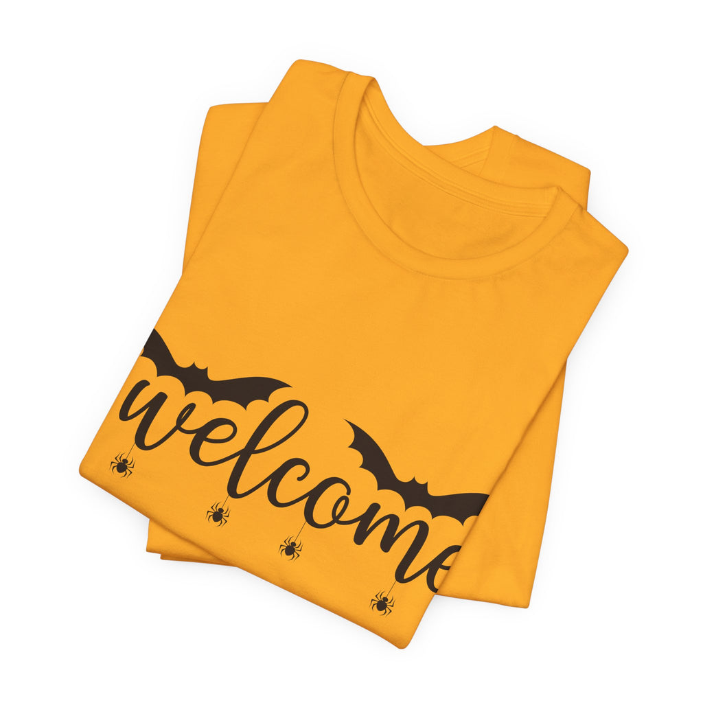 Welcome HalloQueen T‑Shirt — Halloween Bat Graphic Tee