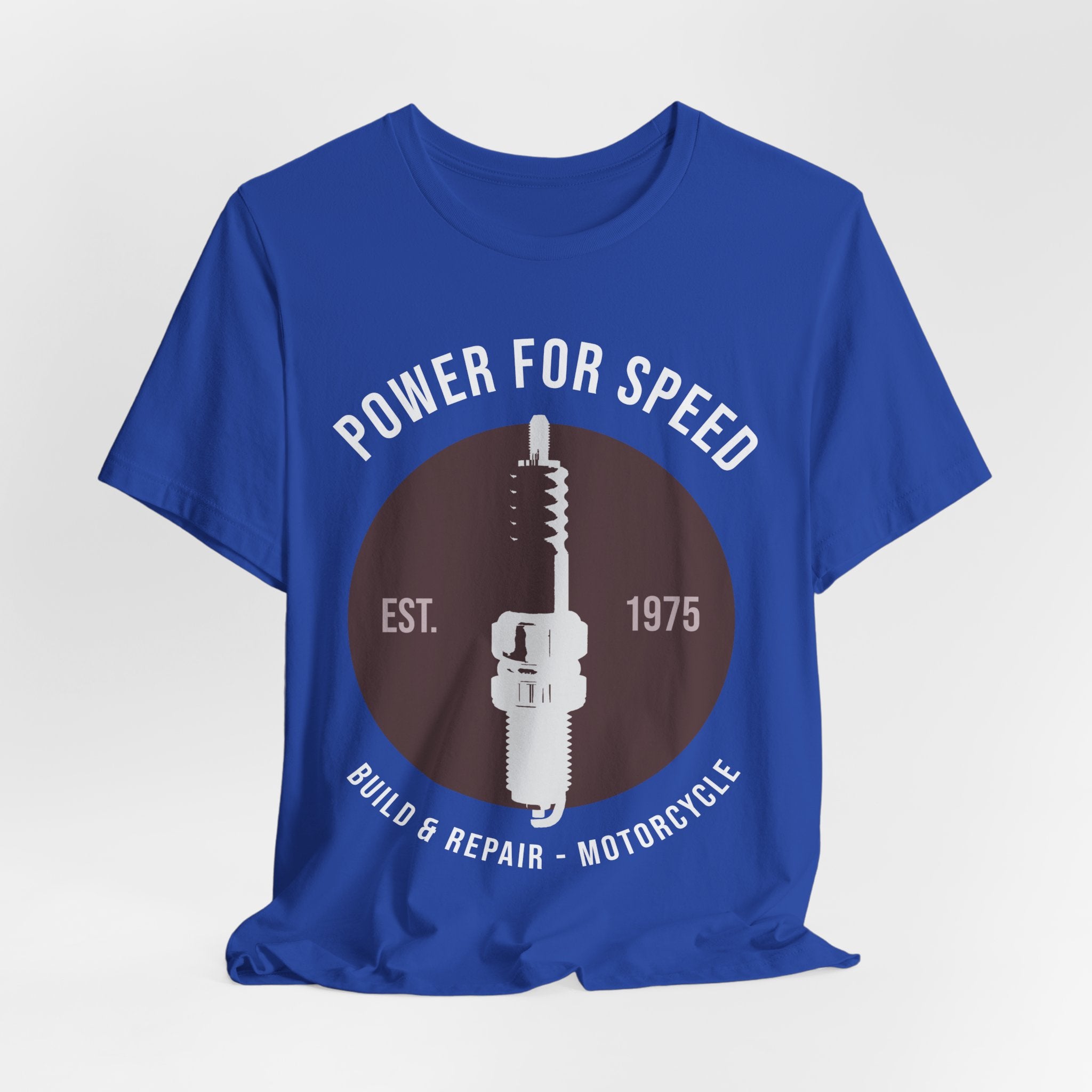 Power for Speed Motorcycle T-Shirt — ‘Build & Repair’ Vintage Spark Plug Tee