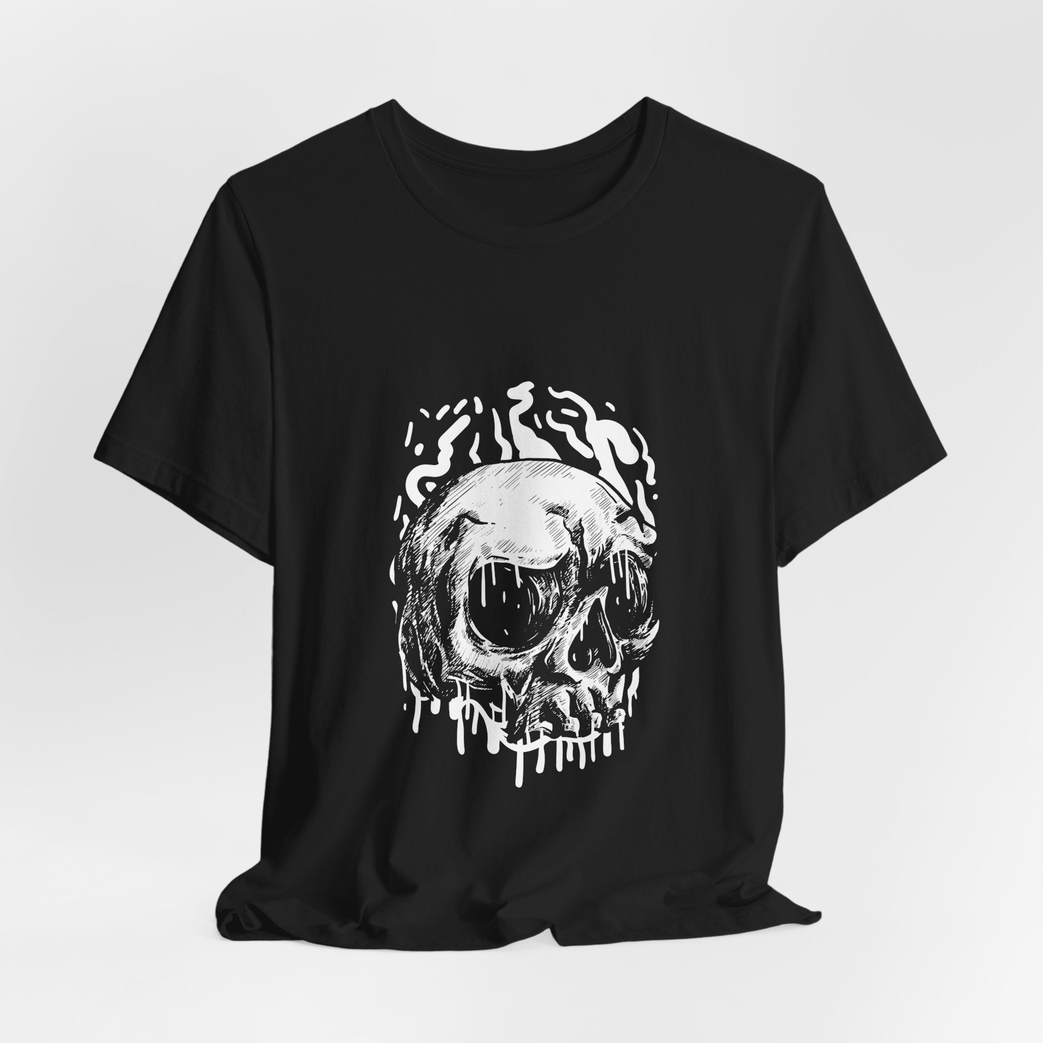 Skull Drip Graphic Tee — Edgy Black Skull Shirt for Goth & Streetwear