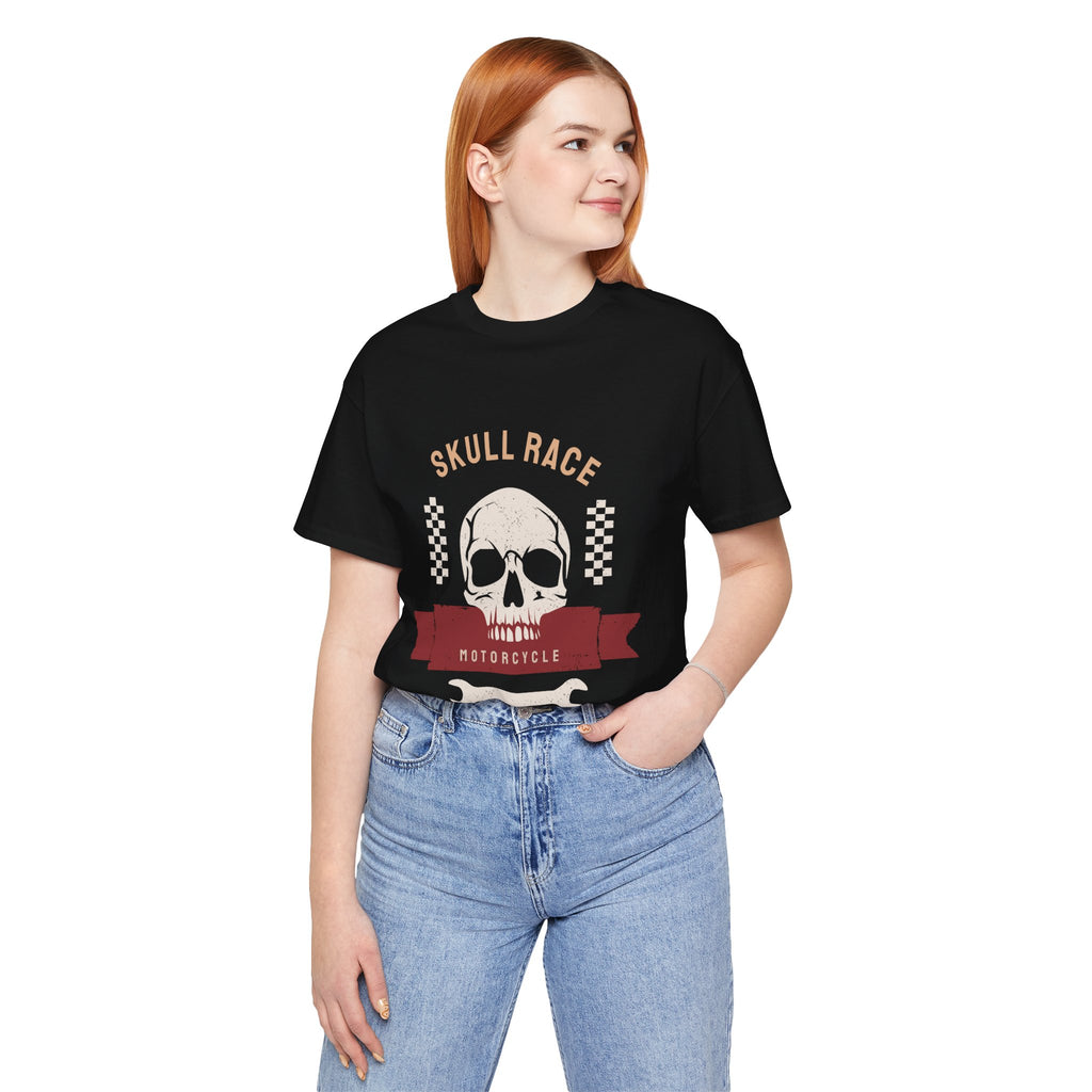 Skull Race Motorcycle Tee — Ride Fast Experience Graphic Shirt