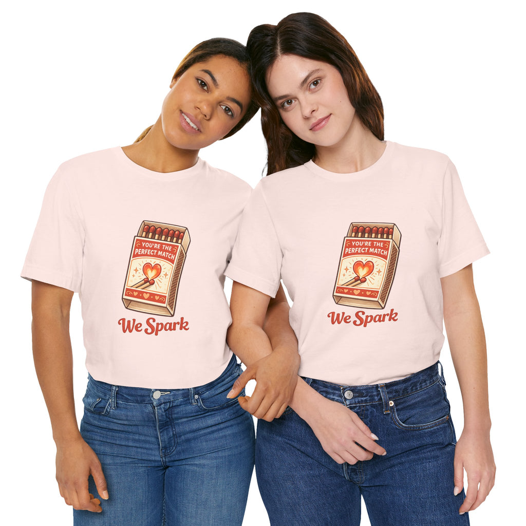 We Spark Matchbox Graphic Tee — "You're the Perfect Match" Valentine's T-Shirt