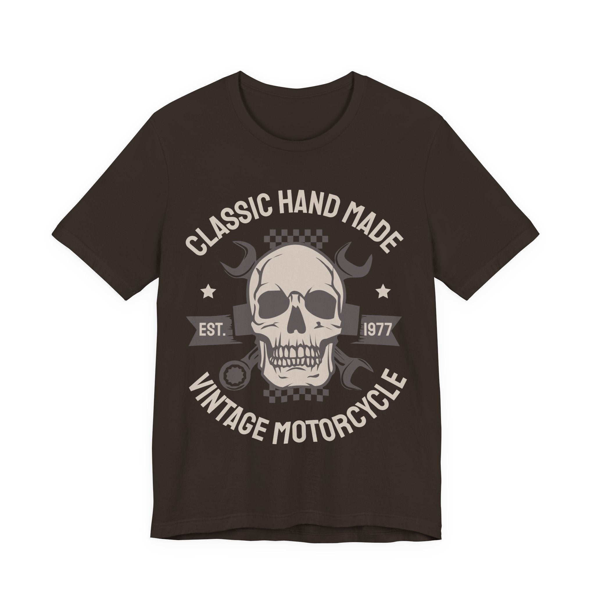 Vintage Motorcycle Skull Tee — "Classic Hand Made" Biker T-Shirt