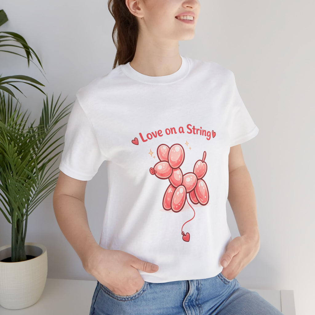 T-Shirt — "Love on a String" Pink Balloon Dog Valentine Tee